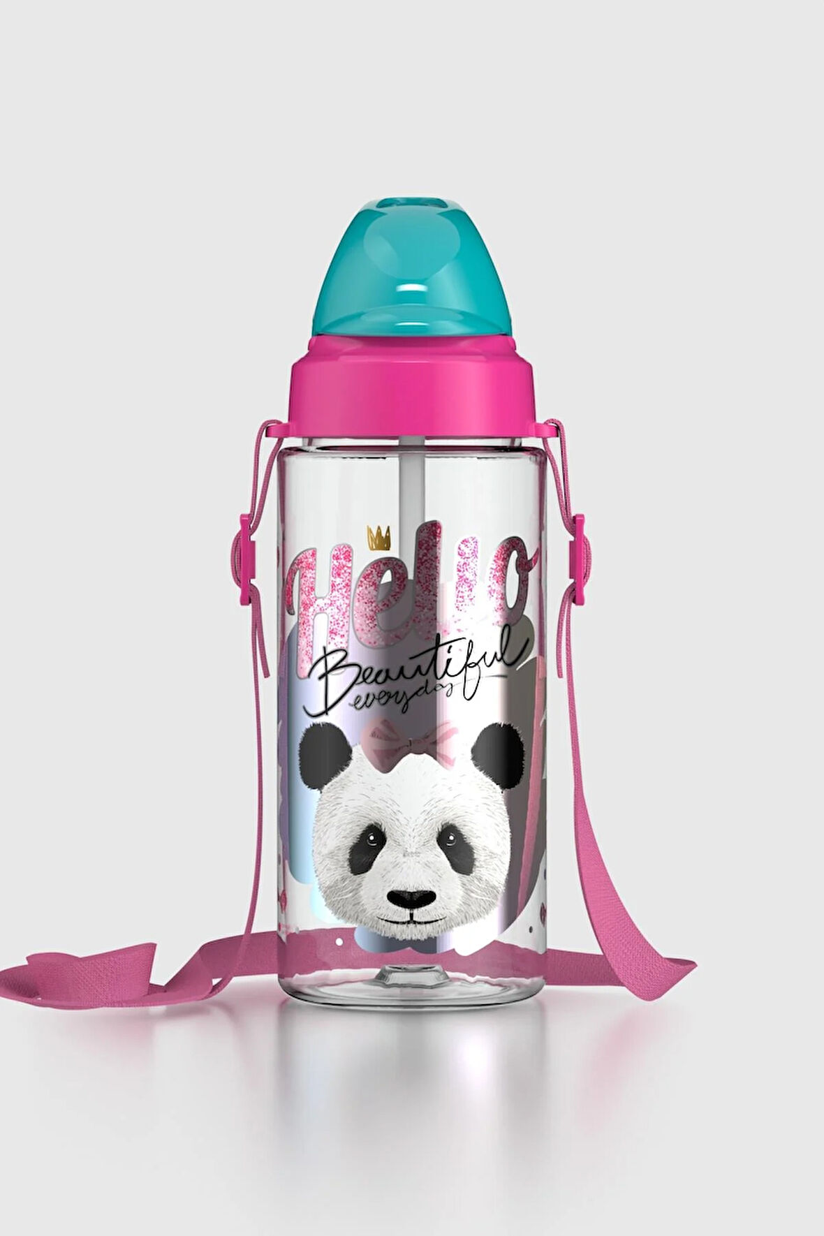 Renga Sonic Air Panda Desenli 500 ml Askılı Pipetli Tritan Çocuk Matara 912059 Pembe-Mint