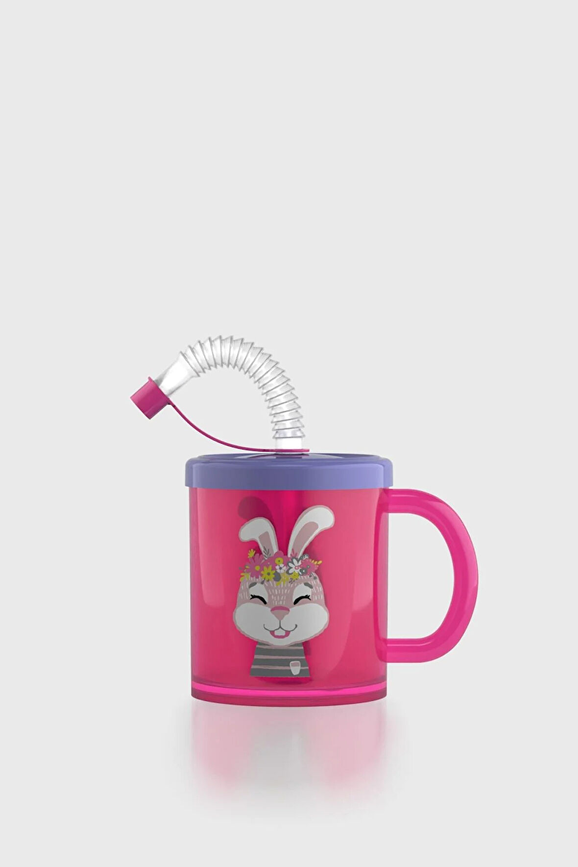 Renga Ruby Tavşan Desenli 210 ml Pipetli Kulplu PP Bebek Bardağı 142003 Pembe-Mor