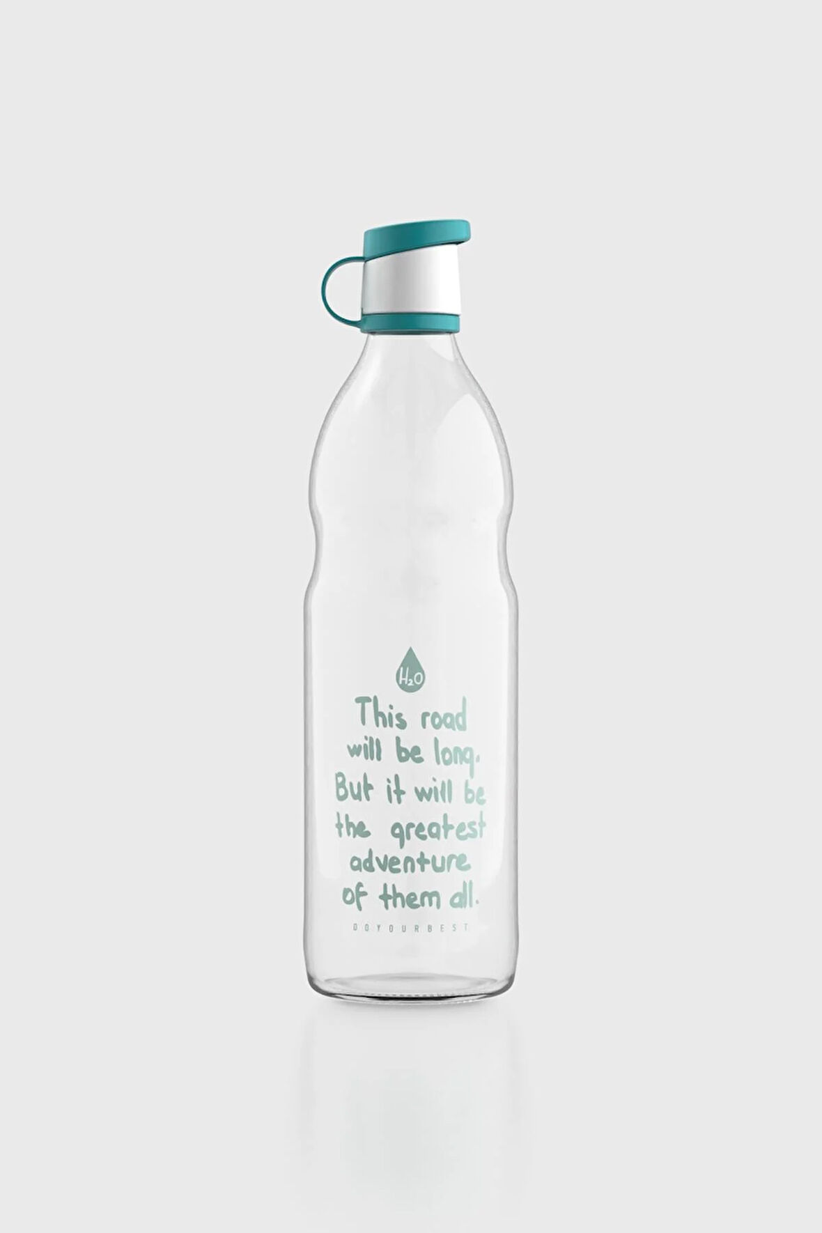Renga Zen Yazı Desenli 1000 ml Cam Şişe 182049 Turkuaz