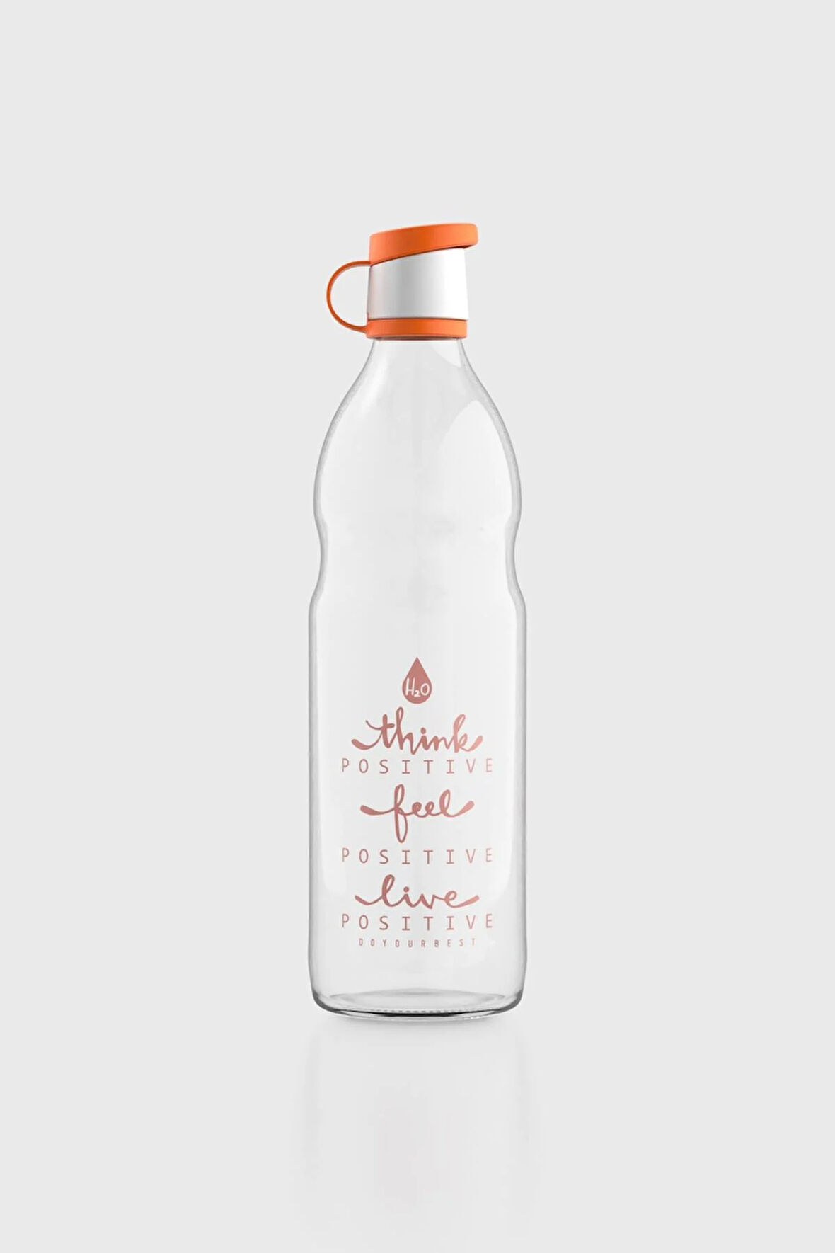 Renga Zen Yazı Desenli 1000 ml Cam Şişe 182049 Turuncu