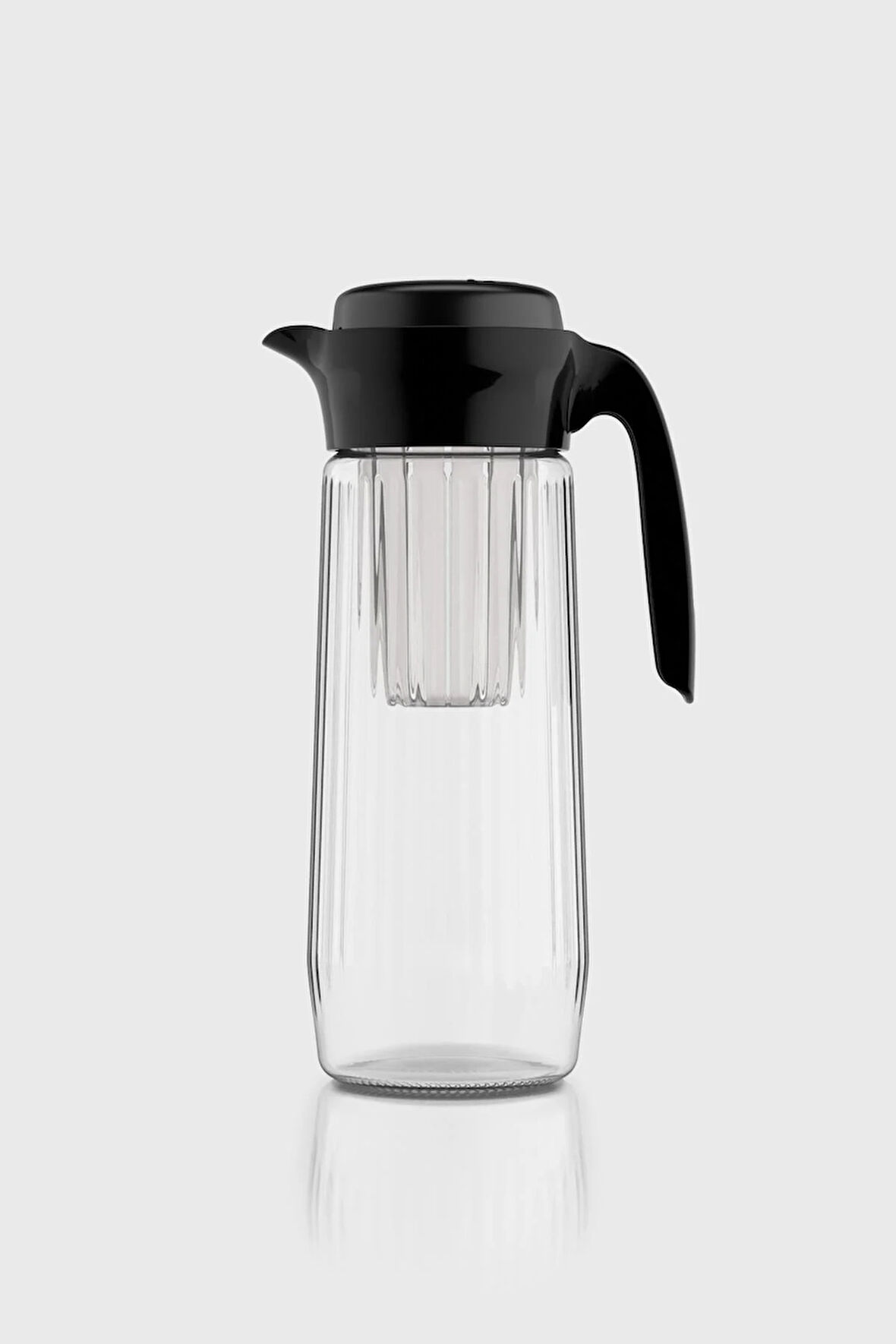 Renga Daisy 1500 ml Siyah Kapaklı Süzgeçli Gravürlü Detoks Cam Sürahi 111025