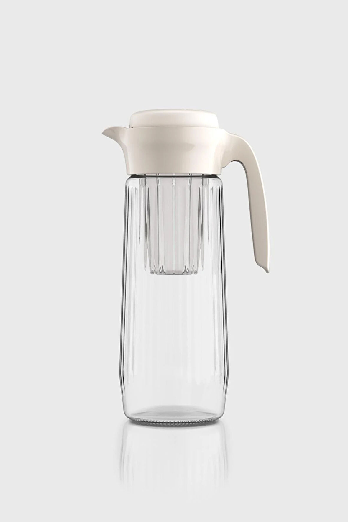 Renga Daisy 1500 ml Bej Kapaklı Süzgeçli Gravürlü Detoks Cam Sürahi 111025