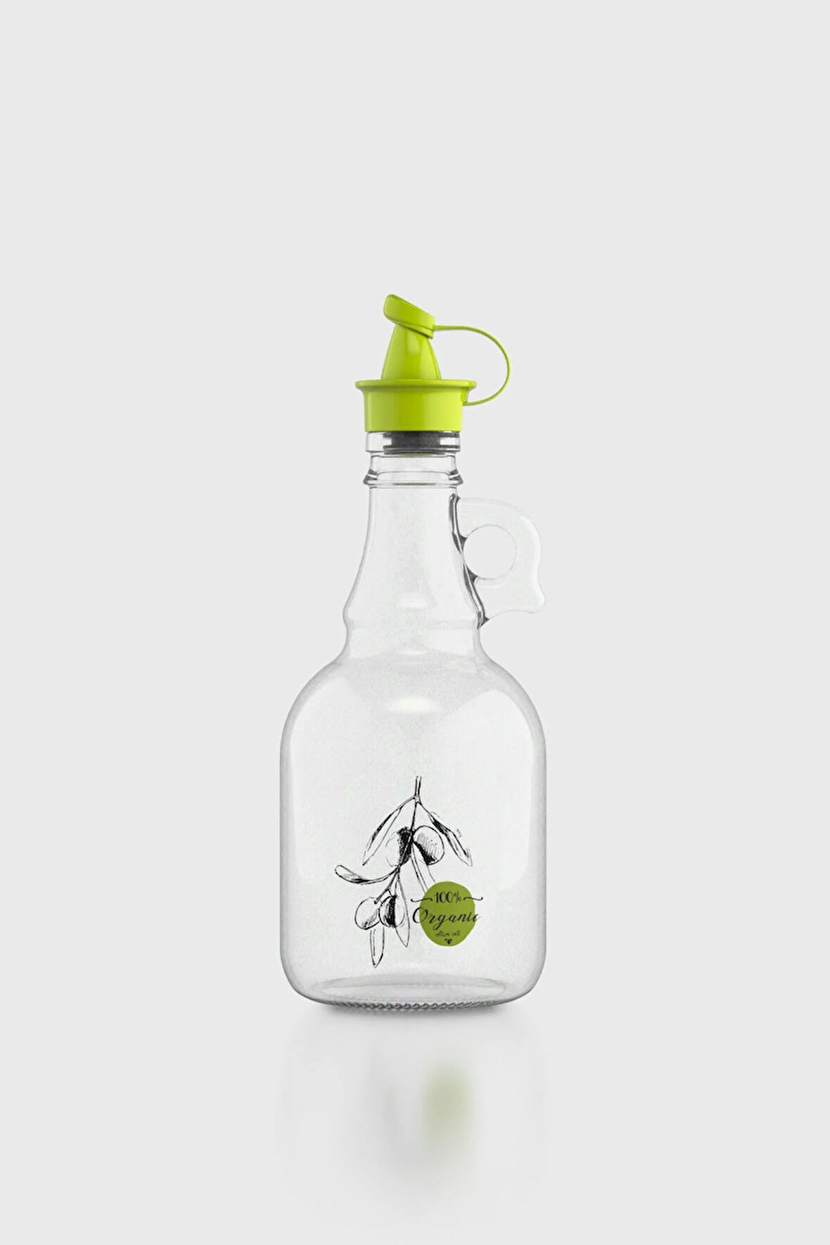 Renga Urla Zeytin Desenli 500 ml Yeşil Kapaklı Cam Yağlık 152076