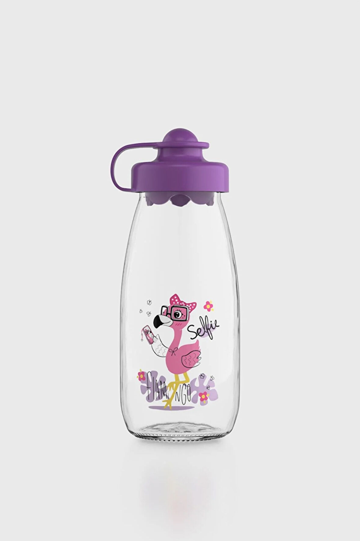 Renga Ufo Kids Flamingo Desen 250 ml Cam Şişe 182030 Mor