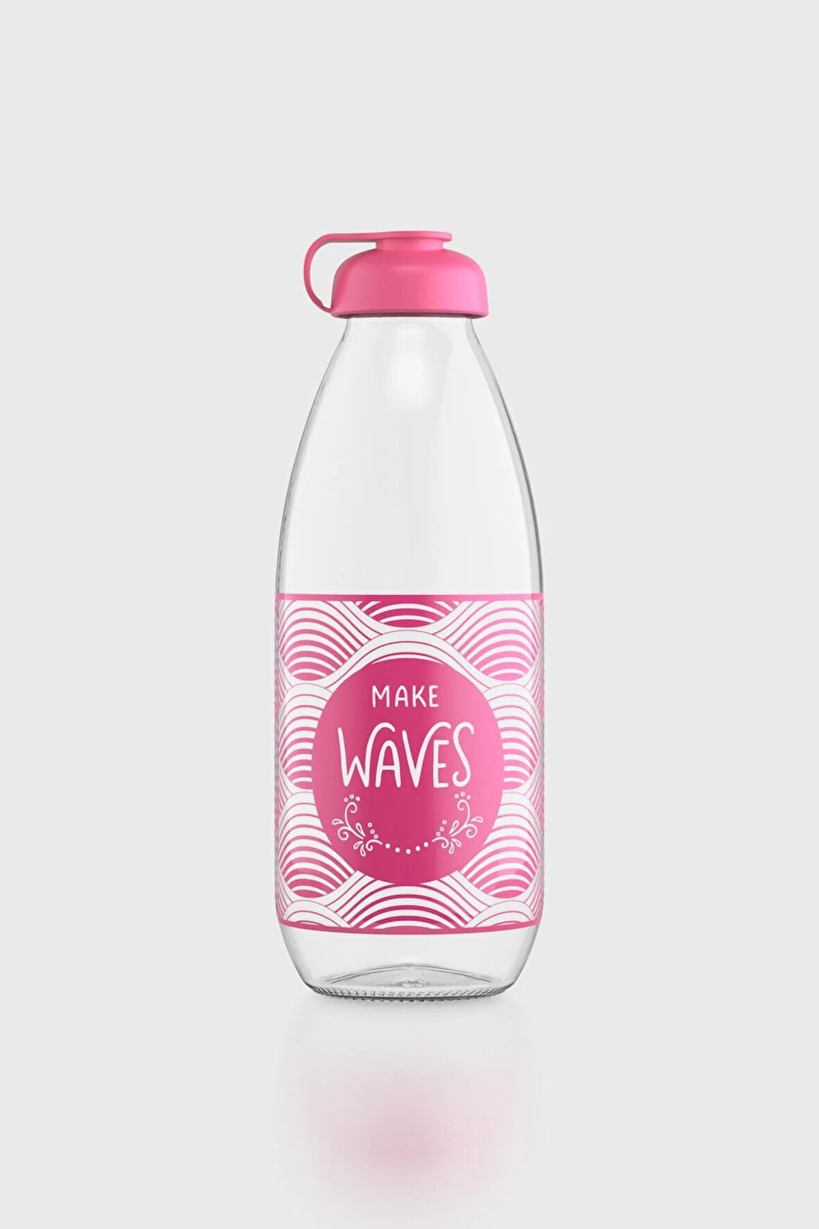 Renga Milky Desenli 1000 ml Cam Şişe 182058 Fuşya
