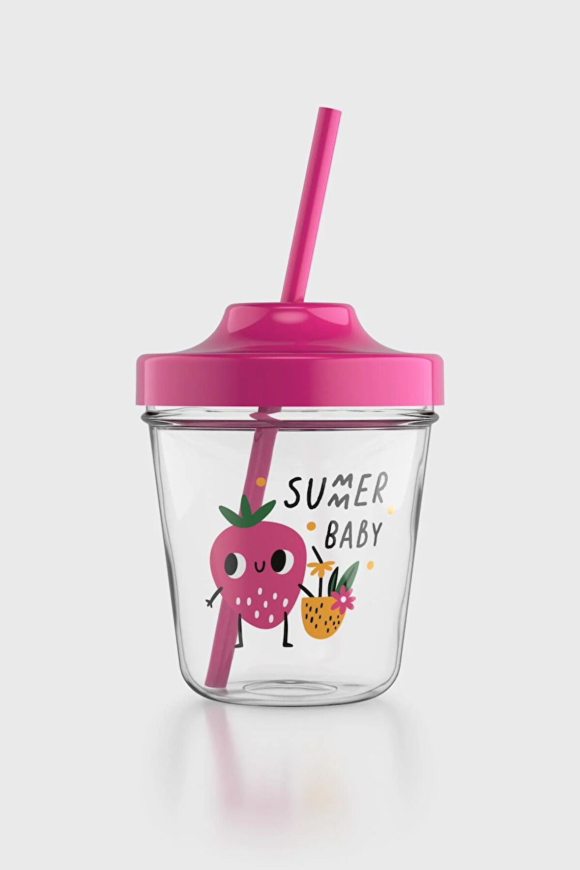 Renga Aura Summer Baby Desenli 350 ml Tritan Pipetli Çocuk Bardak 142022 Fuşya