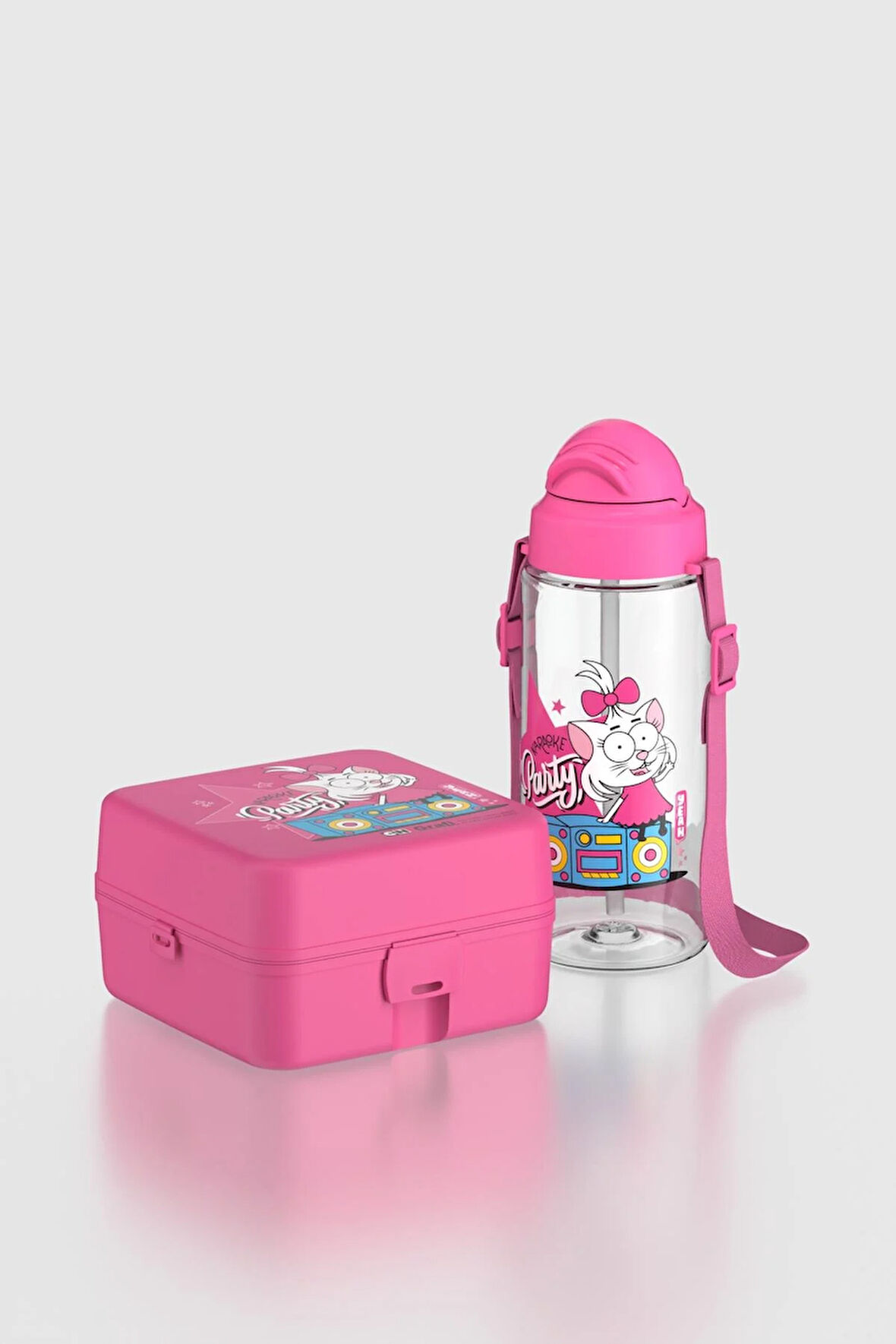 Renga Leya Kral Şakir Canan Desenli 1000 ml Çocuk Beslenme Kabı ve 500 ml Suluk Seti 222051 Pembe