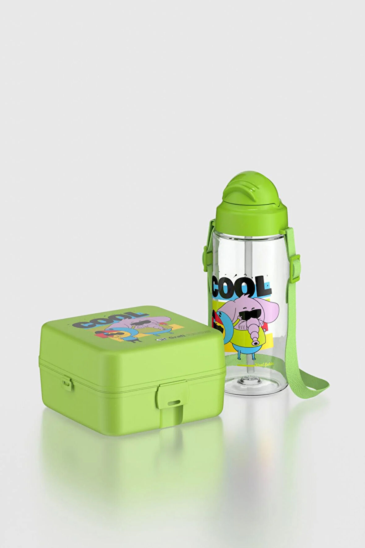 Renga Leya Kral Şakir Desenli 1000 ml Çocuk Beslenme Kabı ve 500 ml Suluk Seti 222051 Yeşil