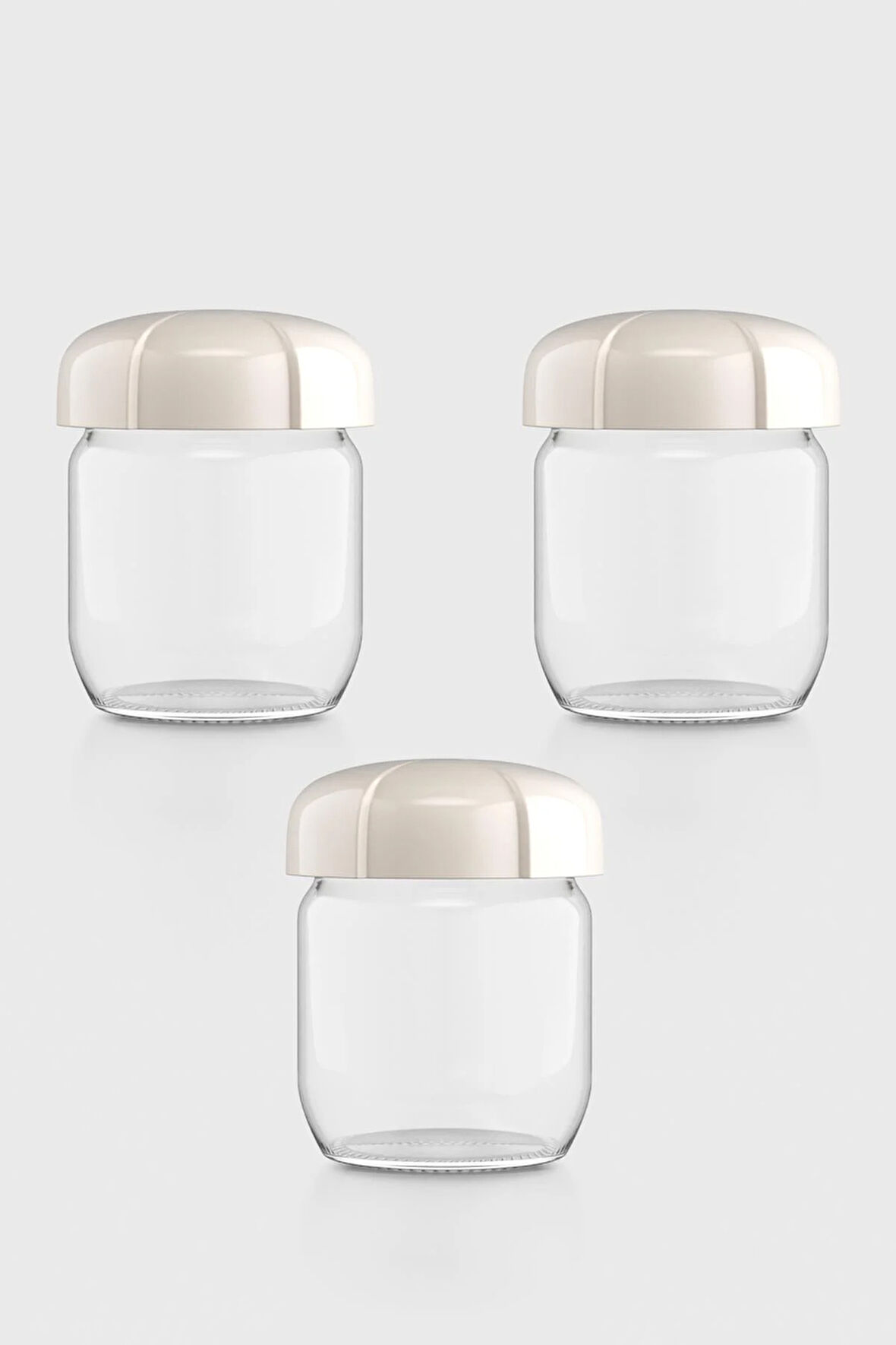 Renga Rhea 425 ml Bej Kapaklı 3'lü Cam Kavanoz Seti 131010