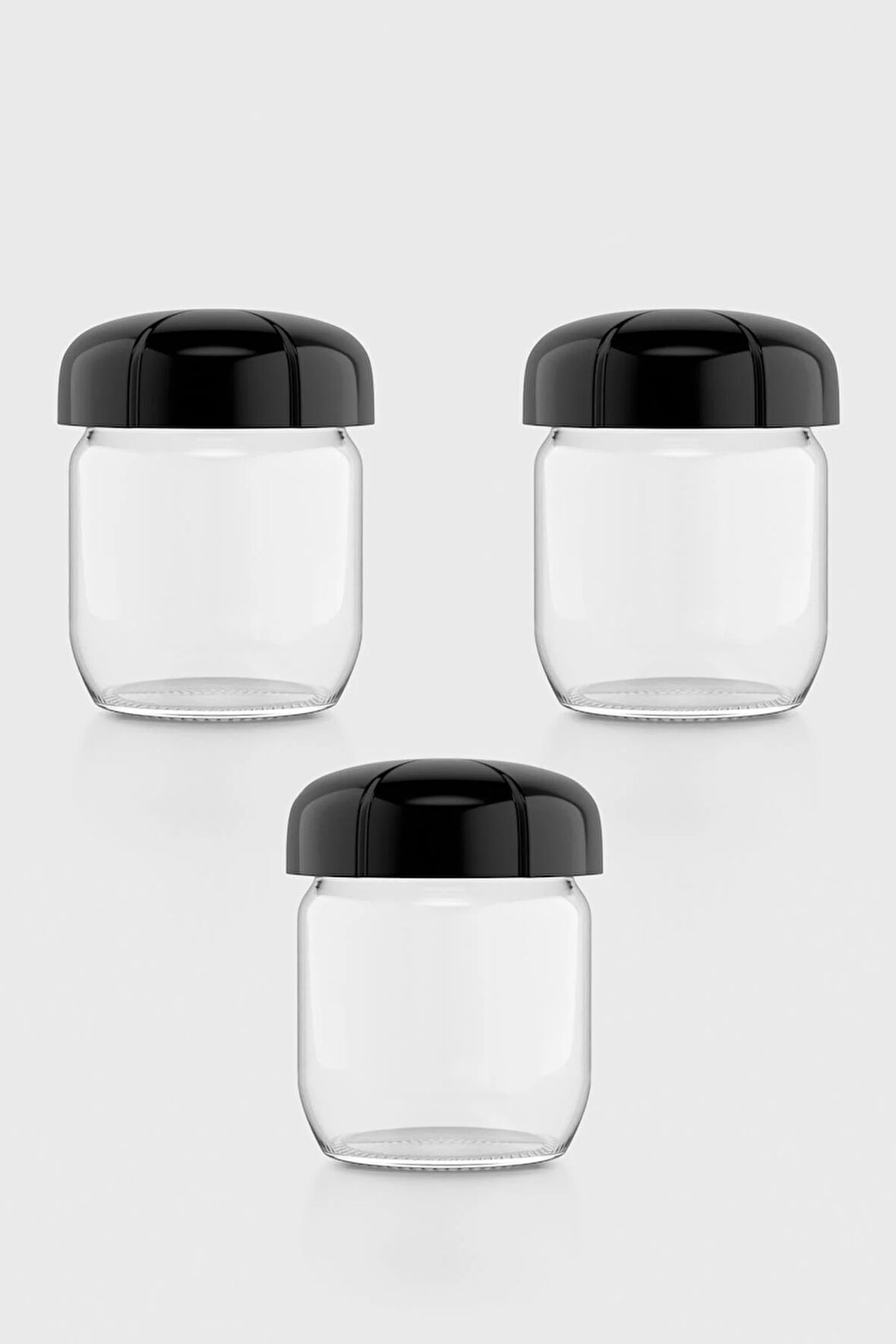 Renga Rhea 425 ml Siyah Kapaklı 3'lü Cam Kavanoz Seti 131010