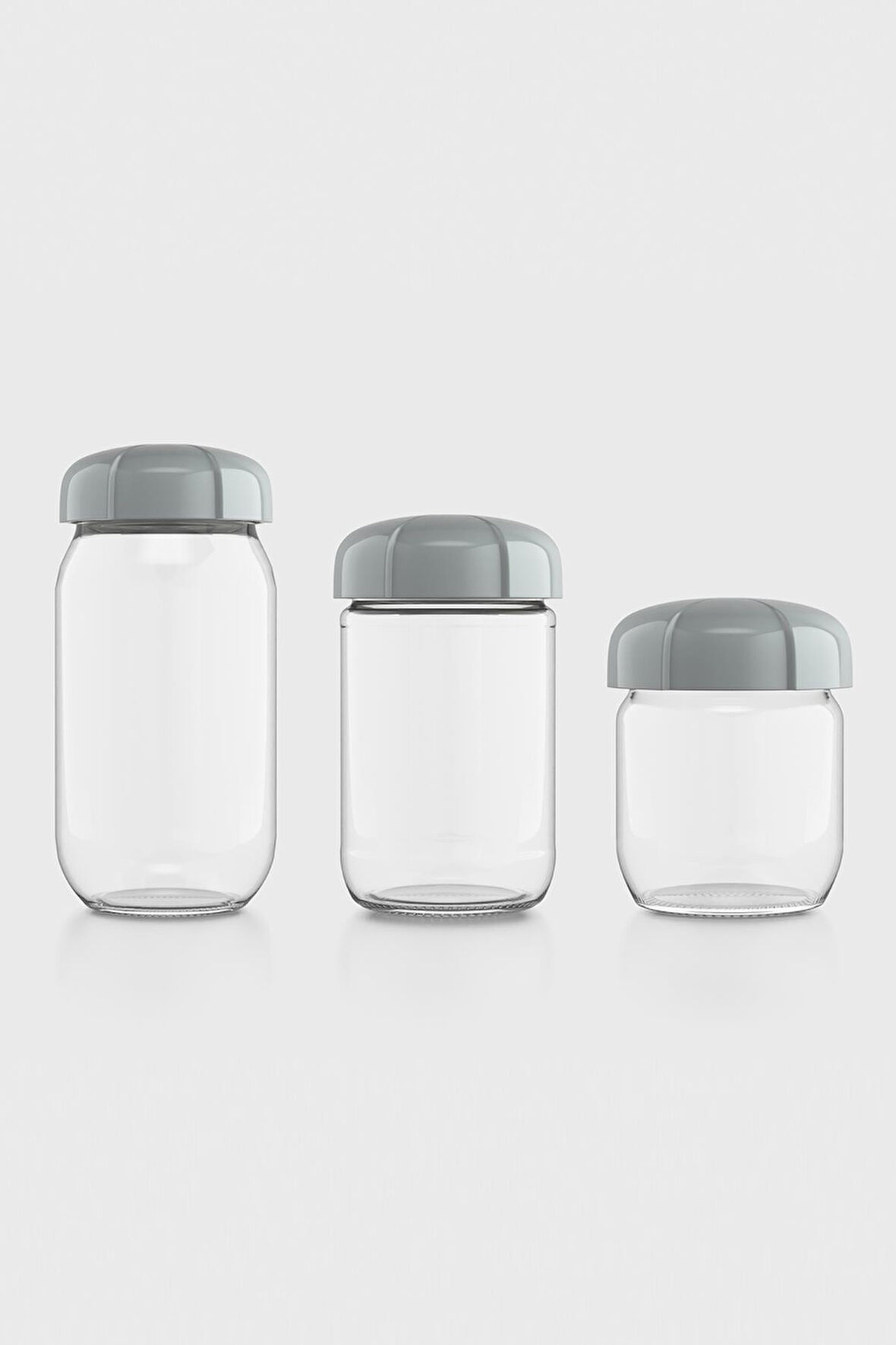 Renga Rhea Gri Kapaklı 3 Boy Cam Kavanoz Seti 131010