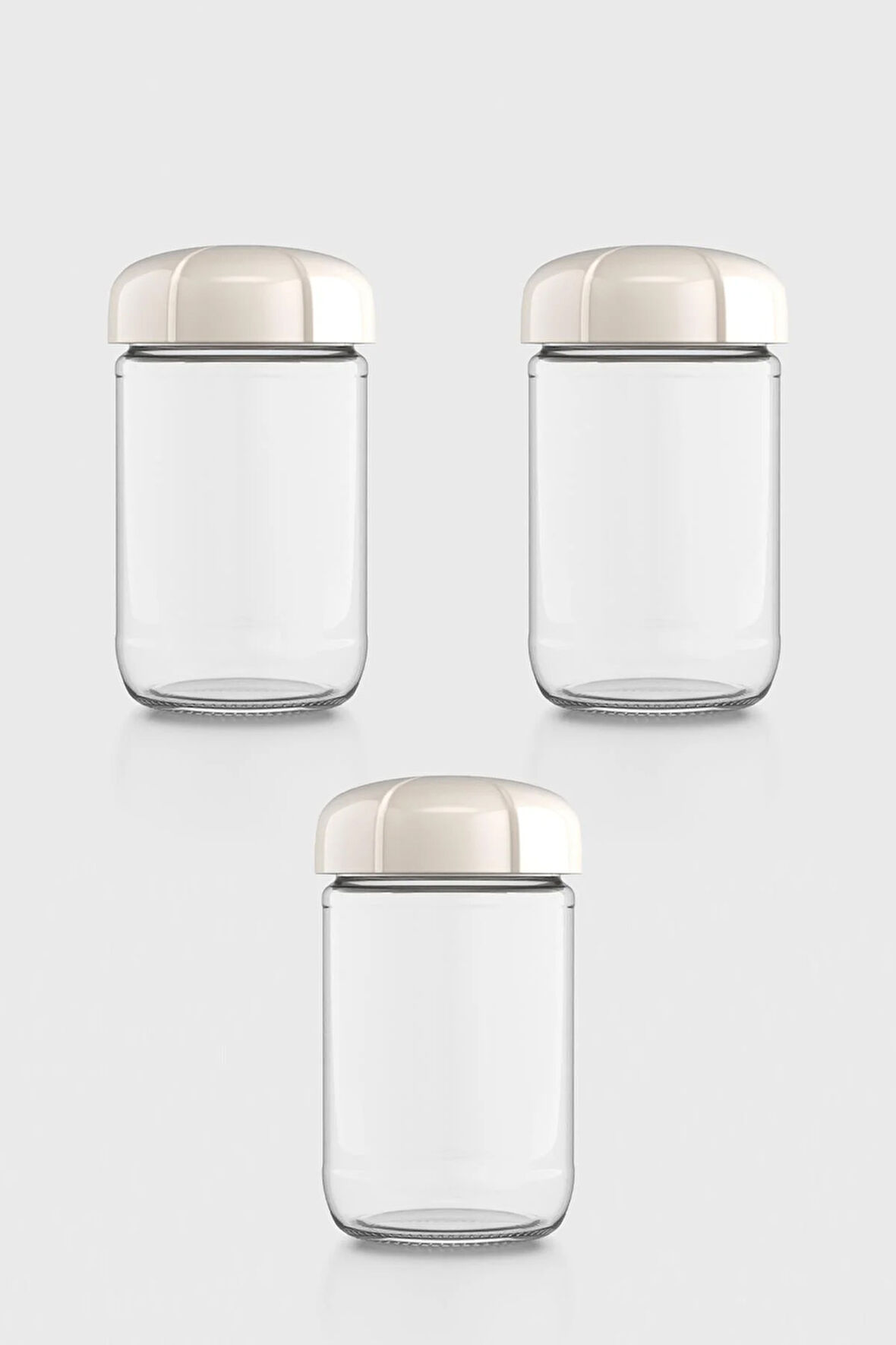 Renga Rhea 660 ml Bej Kapaklı 3'lü Cam Kavanoz Seti 131011