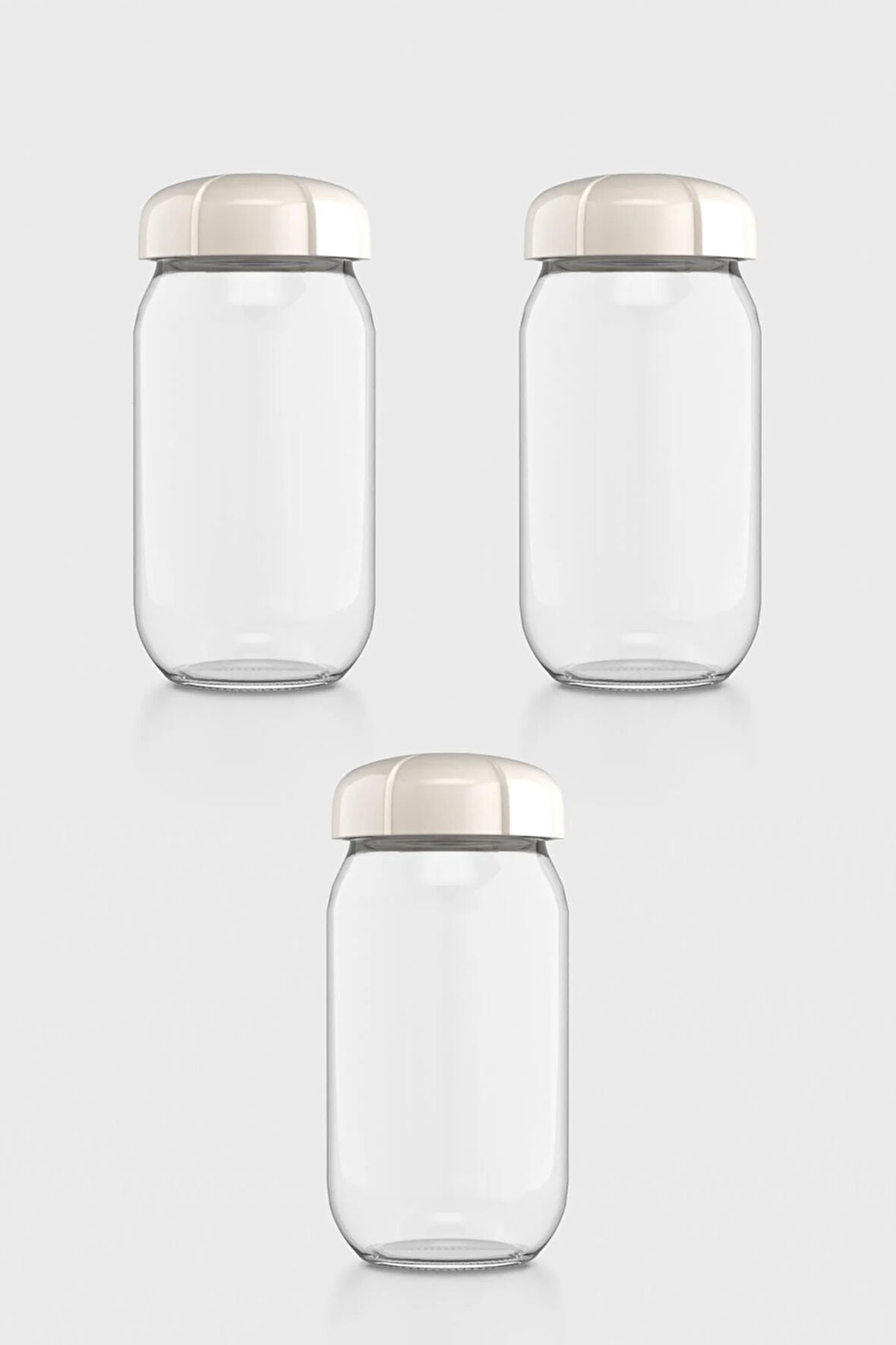 Renga Rhea 1000 ml Bej Kapaklı 3'lü Cam Kavanoz Seti 131012