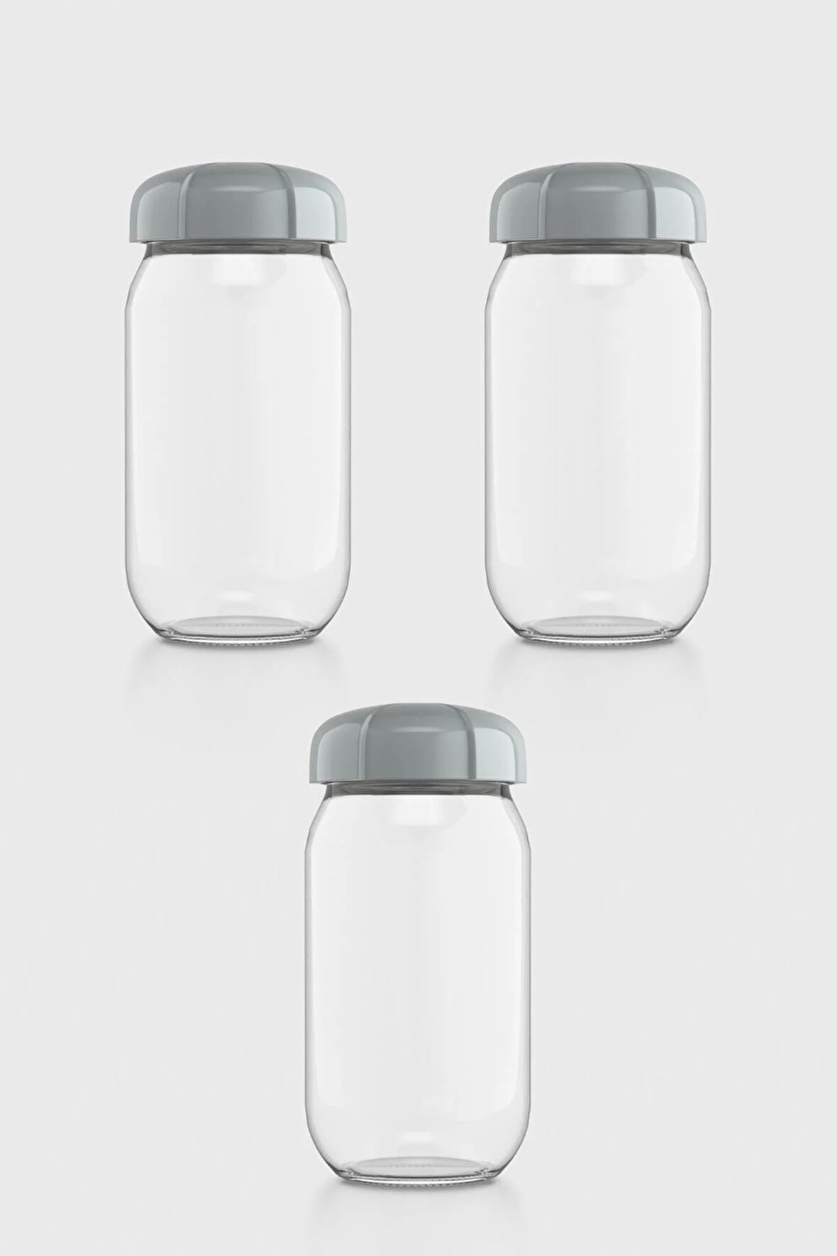 Renga Rhea 1000 ml Gri Kapaklı 3'lü Cam Kavanoz Seti 131012