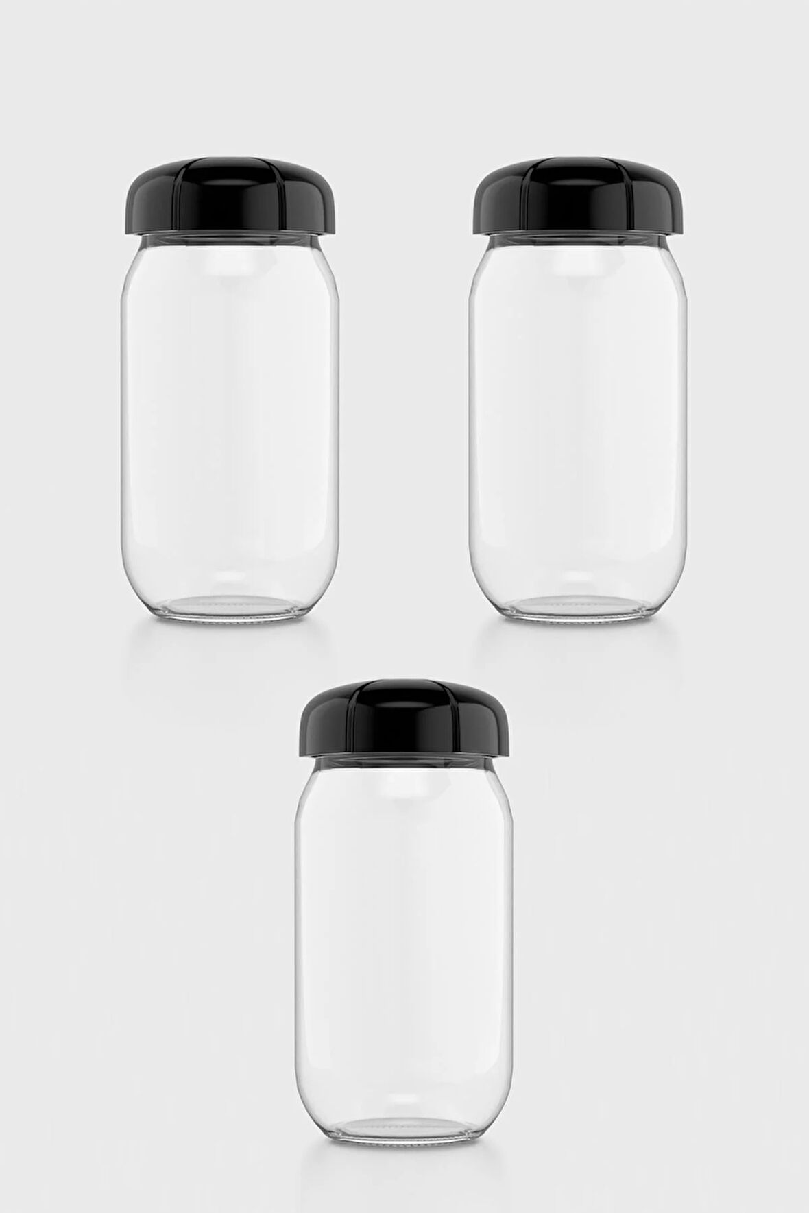 Renga Rhea 1000 ml Siyah Kapaklı 3'lü Cam Kavanoz Seti 131012