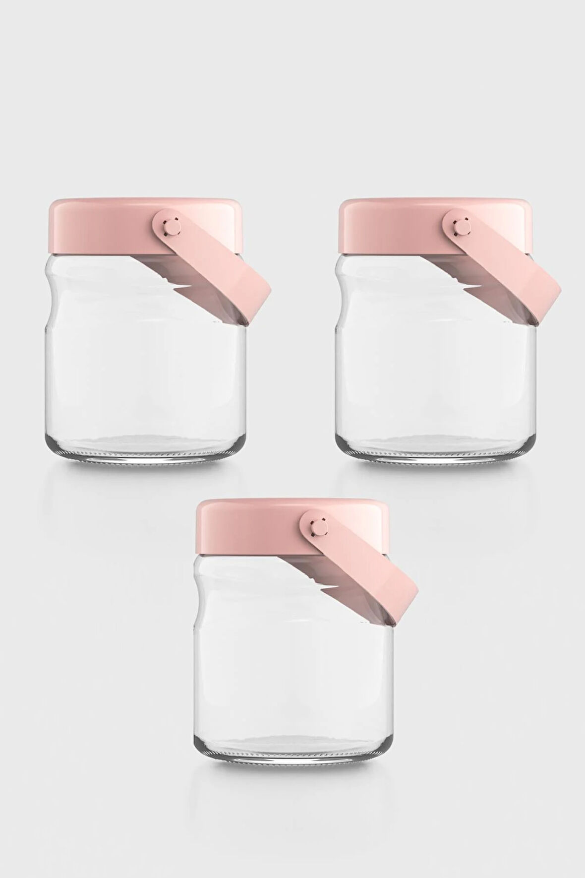 Renga Macro 900 ml Pembe Kapaklı 3'lü Cam Kavanoz Seti 131061