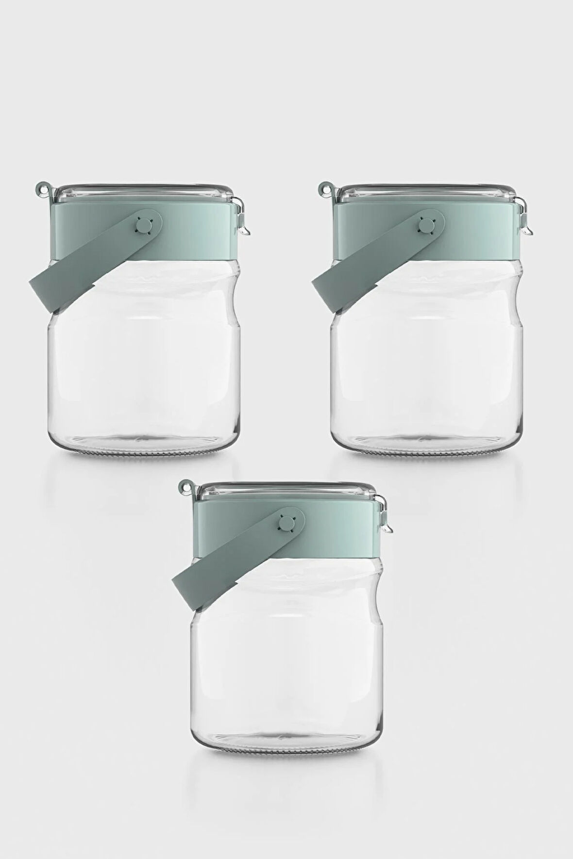 Renga Mono 900 ml Yeşil Kapaklı 3'lü Cam Kavanoz Seti 131064