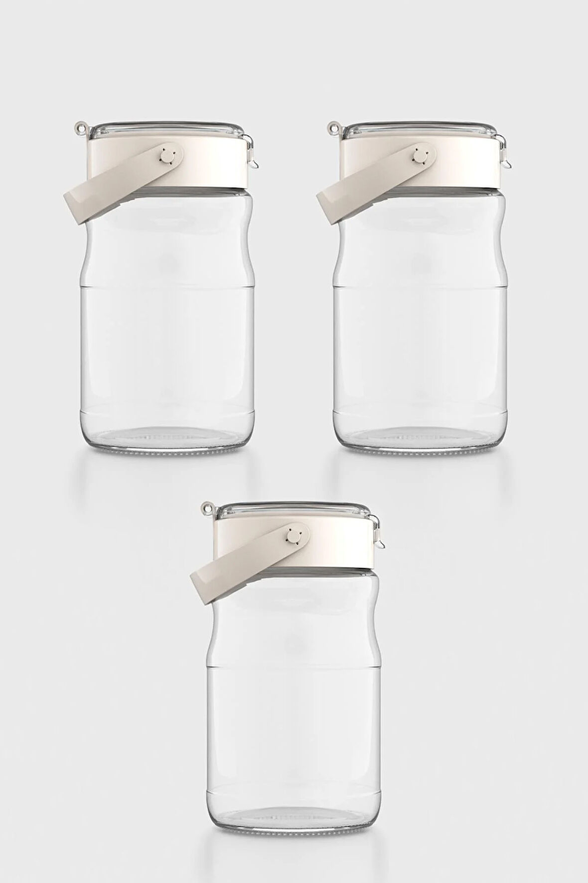 Renga Mono 1700 ml Bej Kapaklı 3'lü Cam Kavanoz Seti 131072