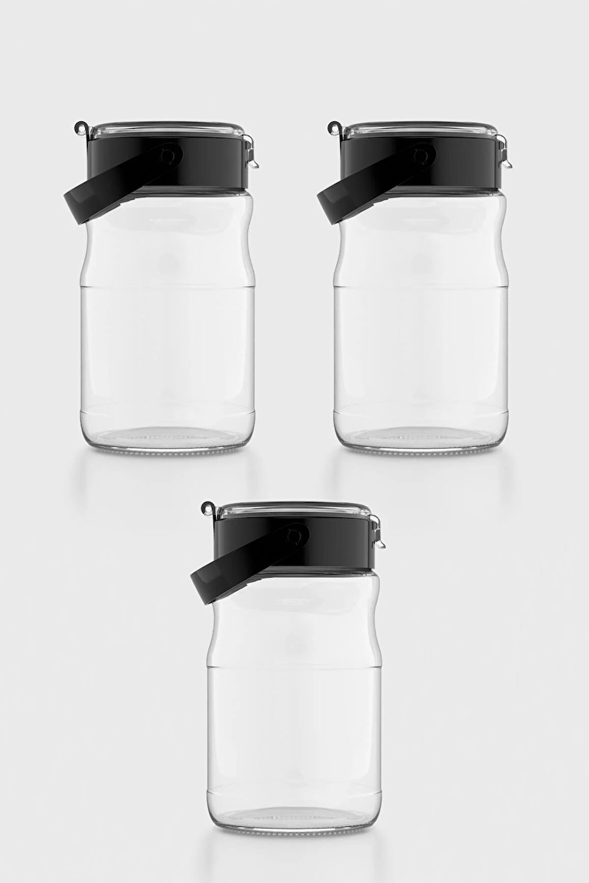 Renga Mono 1700 ml Siyah Kapaklı 3'lü Cam Kavanoz Seti 131072