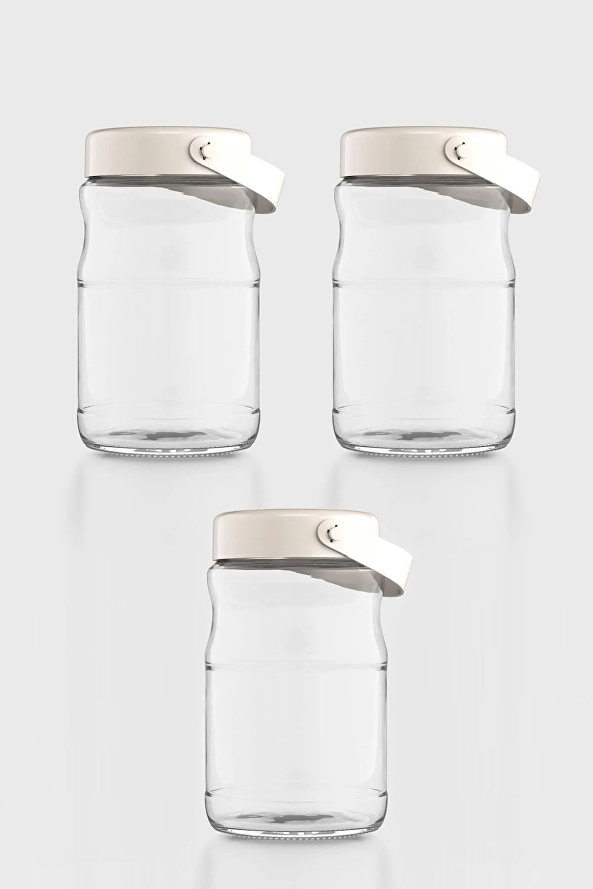 Renga Macro 1700 ml Bej Kapaklı 3'lü Cam Kavanoz Seti 131074