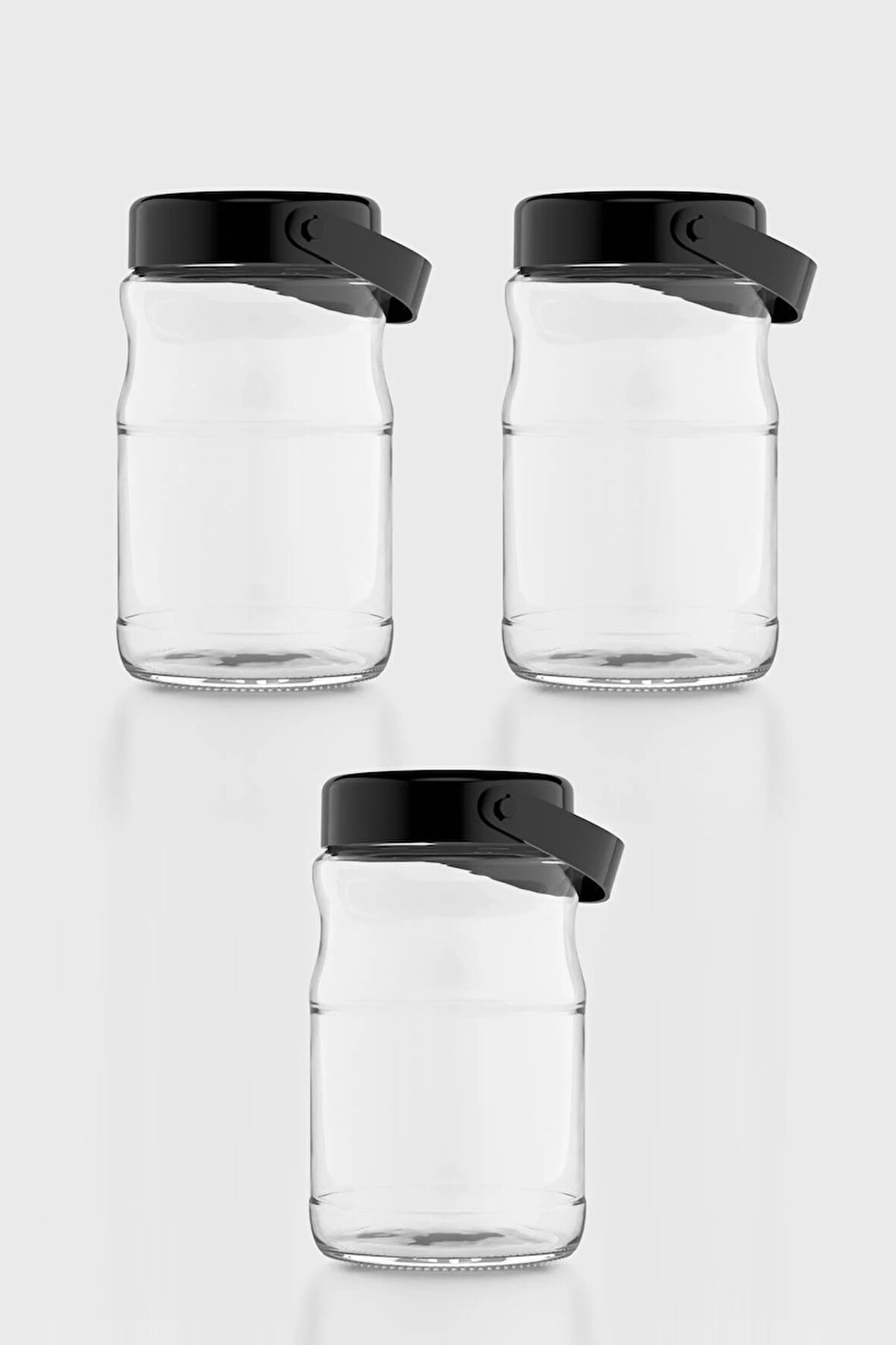 Renga Macro 1700 ml Siyah Kapaklı 3'lü Cam Kavanoz Seti 131074