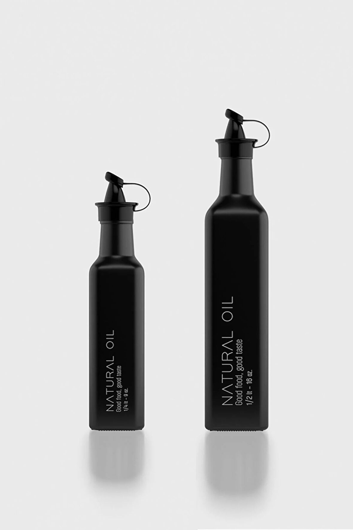 Renga Urla Natural Oil Yazılı 250 ml ve 500 ml 2'li Cam Yağlık Seti 152072 Mat Siyah