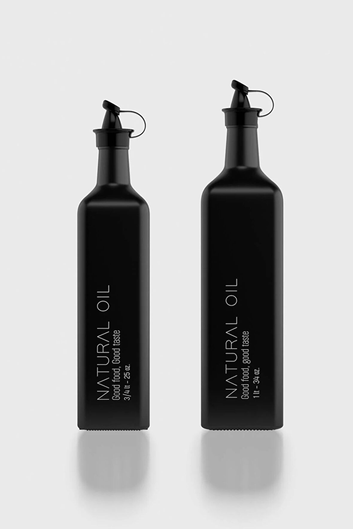 Renga Urla Natural Oil Yazılı 750 ml ve 1000 ml 2'li Cam Yağlık Seti 152074 Mat Siyah