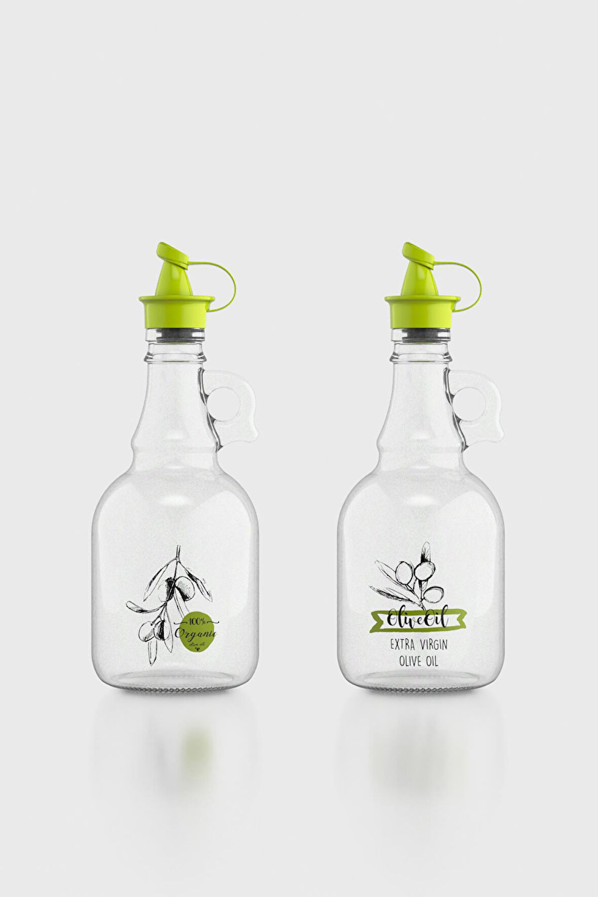 Renga Urla Desenli 500 ml Yeşil Kapaklı 2'li Cam Yağlık Seti 152076