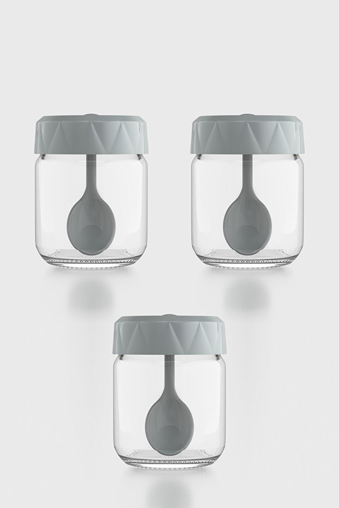 Renga Lexa 210 ml Kaşıklı 3'lü Cam Baharatlık Seti 161019 Gri