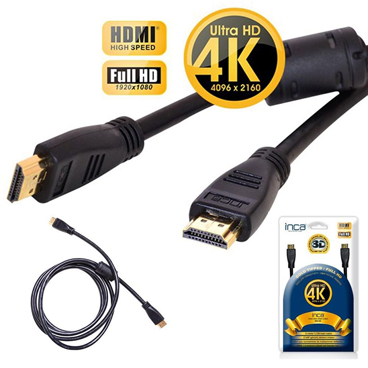 Inca IHS-05 5 Metre Altın Uçlu 4K Ultra HD 3D HDMI Kablo