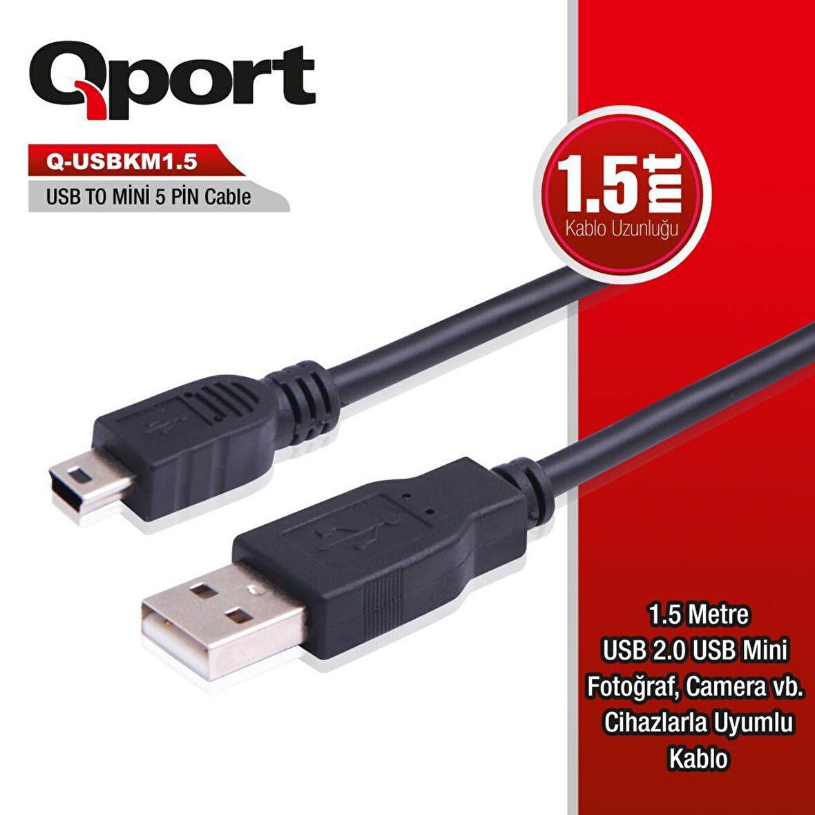 QPORT Q-USBKM1.5 1,5m 5PIN KAMERA---USB2.0 ŞARJ