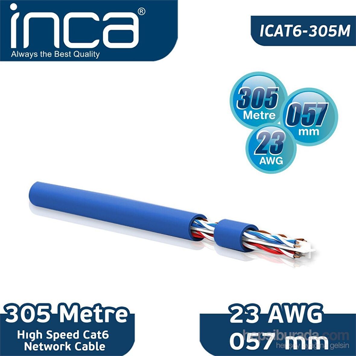 INCA ICAT6-305M 305 m CAT6 UTP KABLO,GRİ ,23 AWG