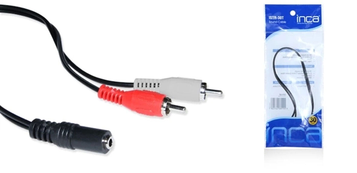 2Rca To Aux 3.5 MM. Dişi Ses Kablosu 0.3 M İnca ISTR-30T