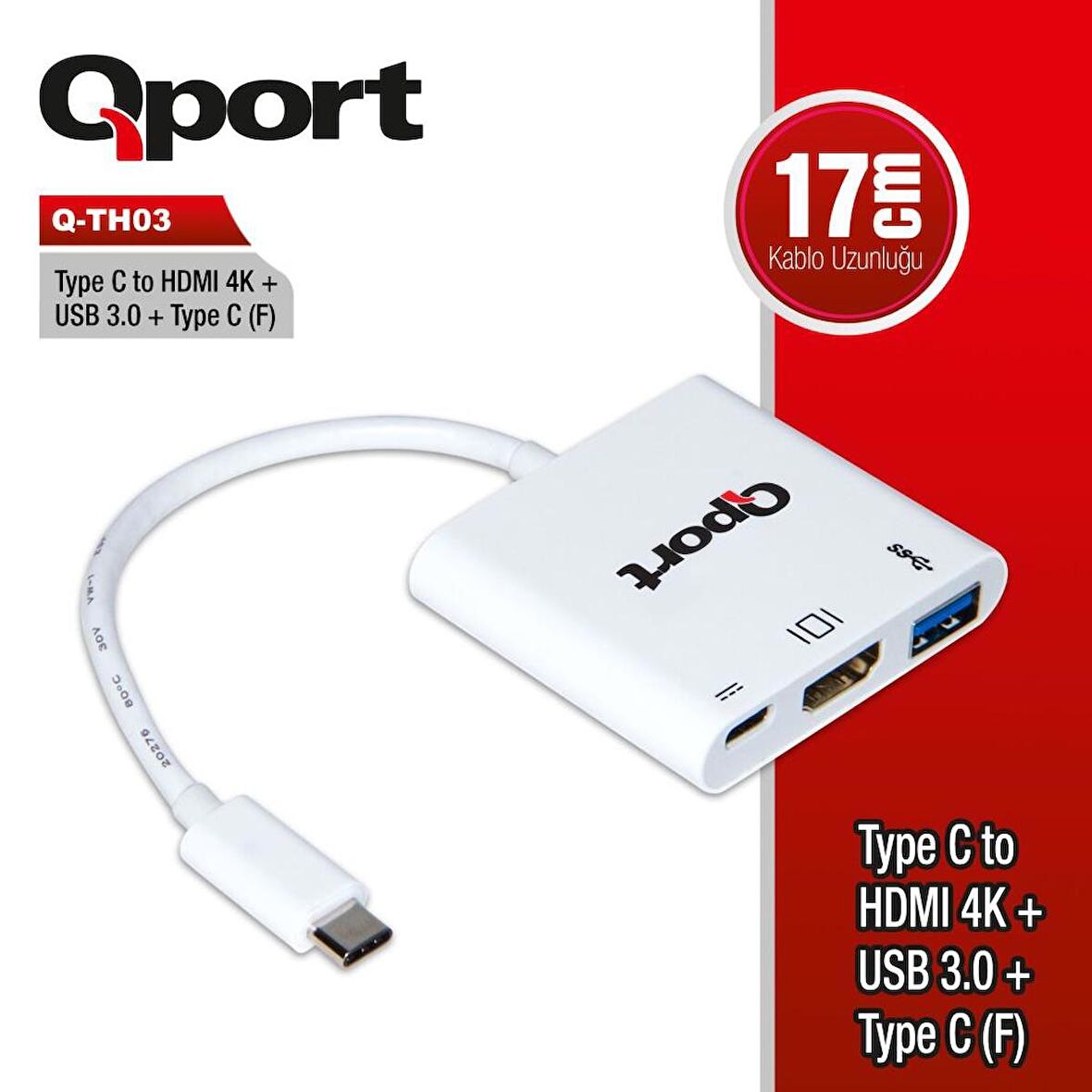 QPORT Q-TH03 TYPE C=>HDMI 4K+USB3.0+TYPE C(F) 4K Ç (Q-TH03)