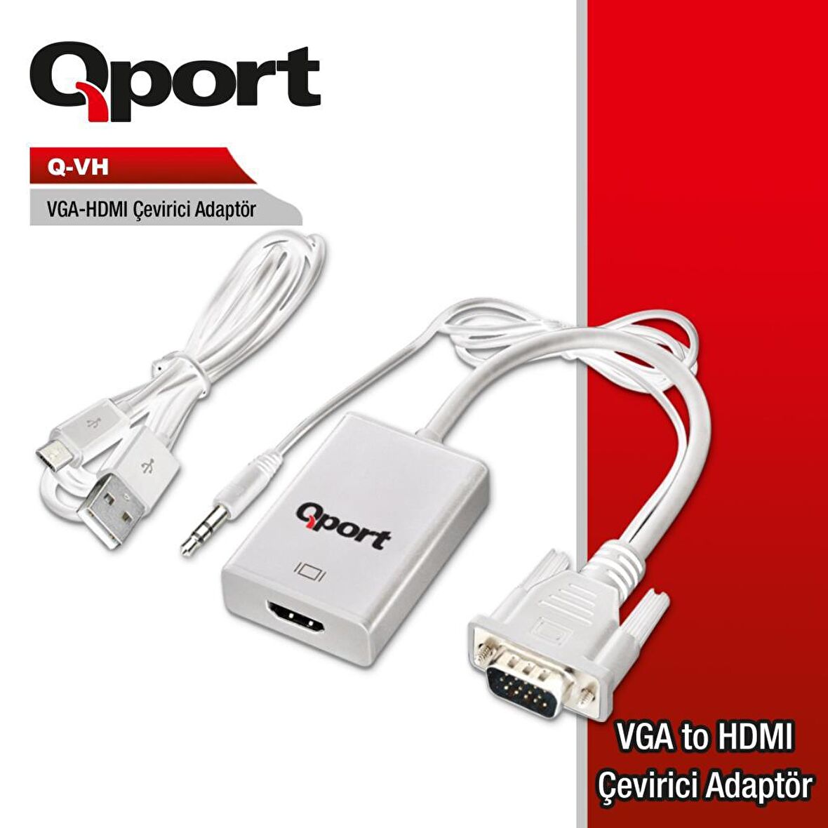 Q-PORT VGA --- HDMI ÇEVİRİCİ (SES KABLOLARI)