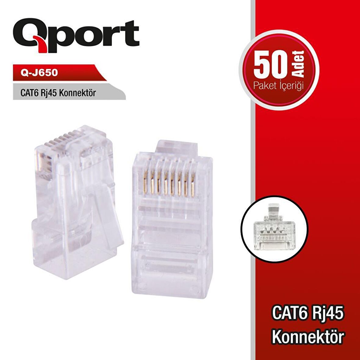 QPORT Q-J650 CAT6 RJ-45 KONNEKTÖR (50'Lİ PAKET)