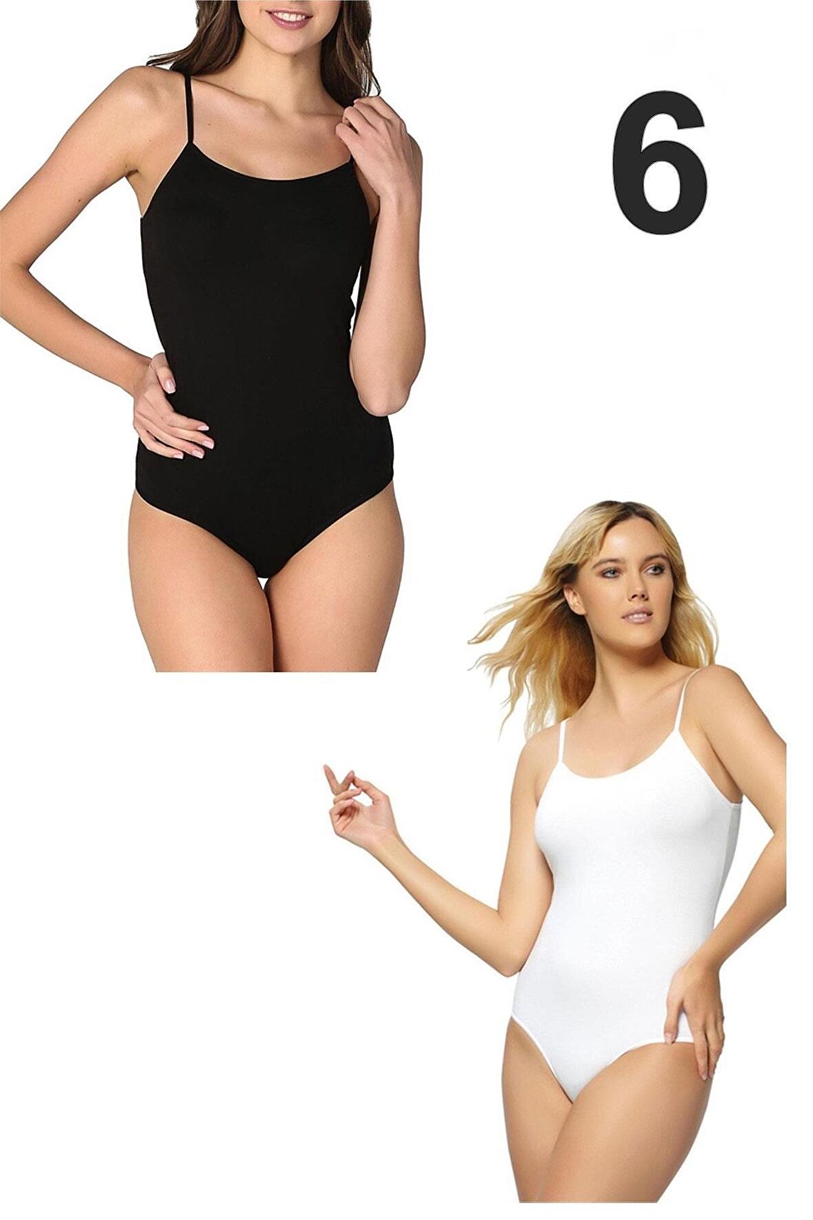Gümüş Kadın İp Askılı Kancalı Çıt Çıtlı Body 6 Lı Paket