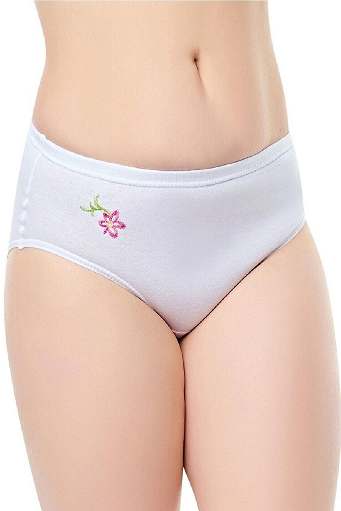 6lı Kadın Yüksek Bel Külot İşlemeli Pamuklu Bato Slip