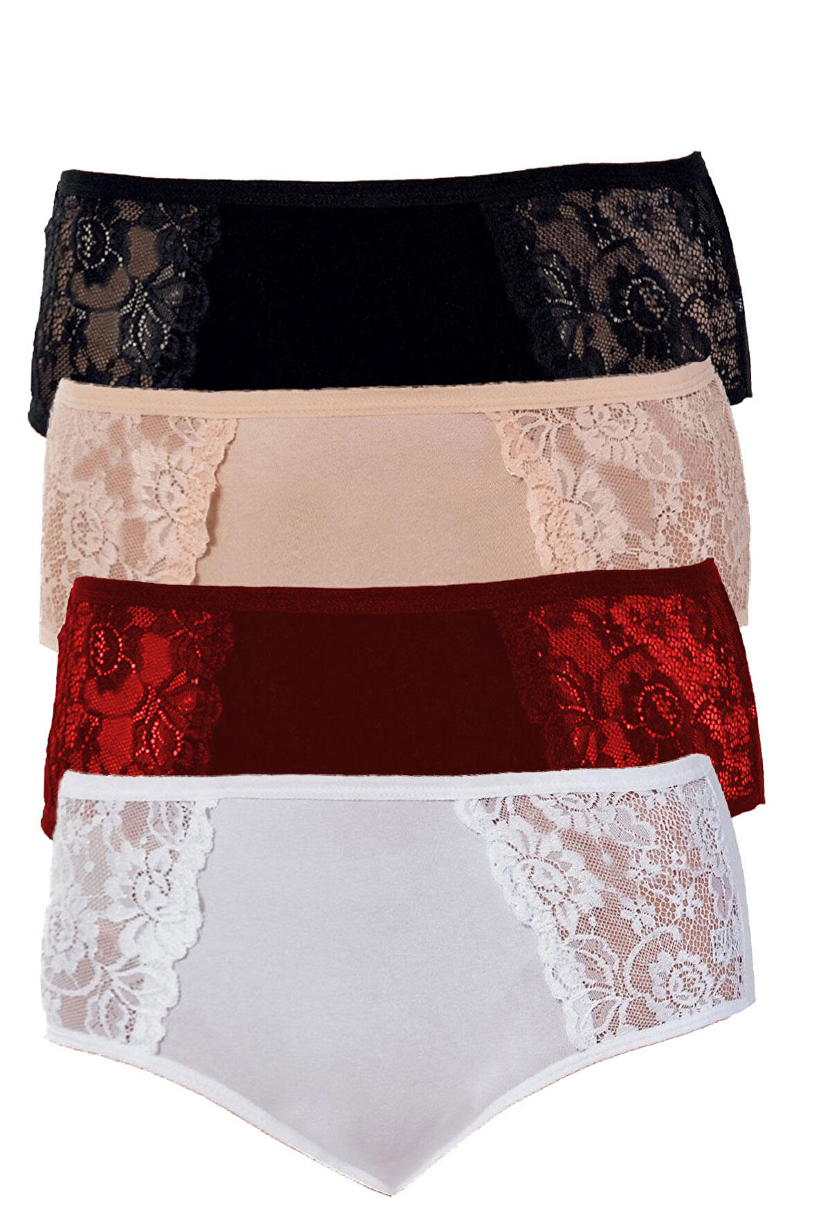 4lü Kadın Yanları Dantelli Bato Yüksekbel Külot Büyük Beden