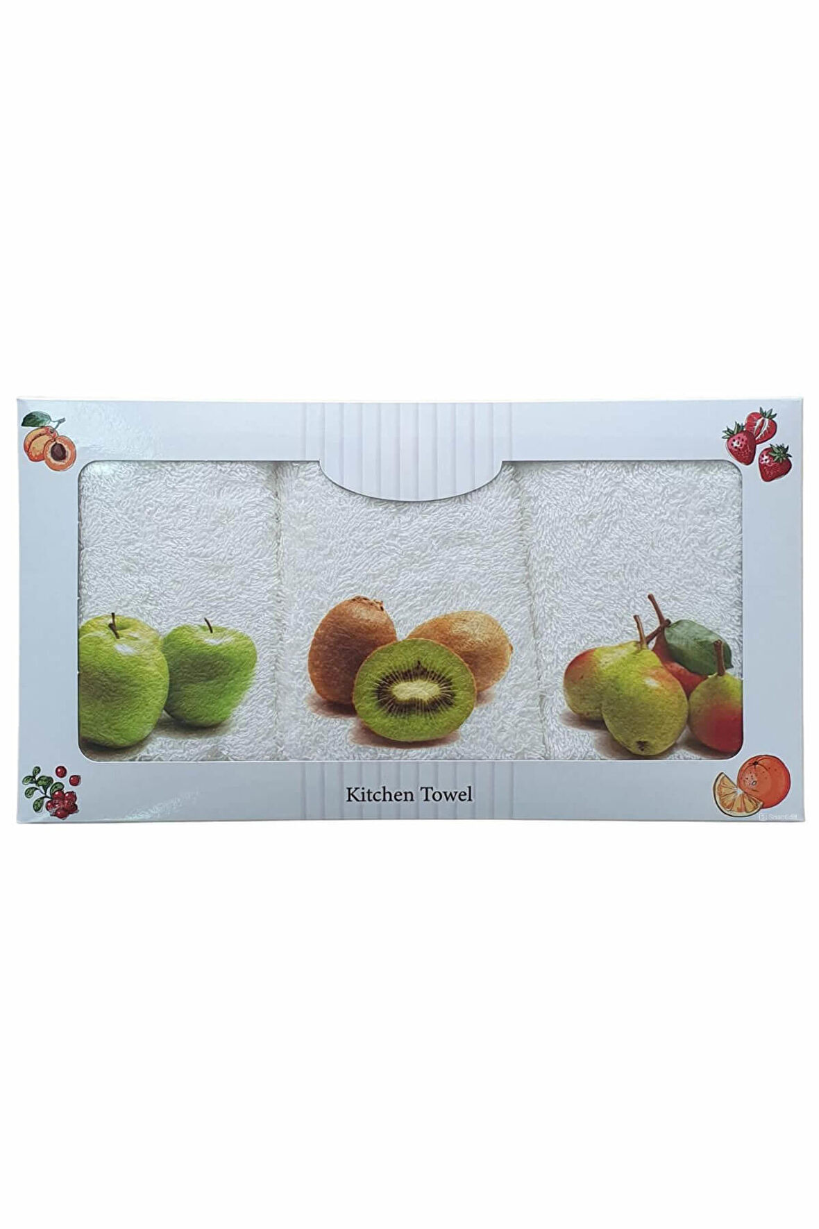 3 lü Meyve Baskılı %100 Pamuklu Mutfak Havlusu 30 x 50 Cm