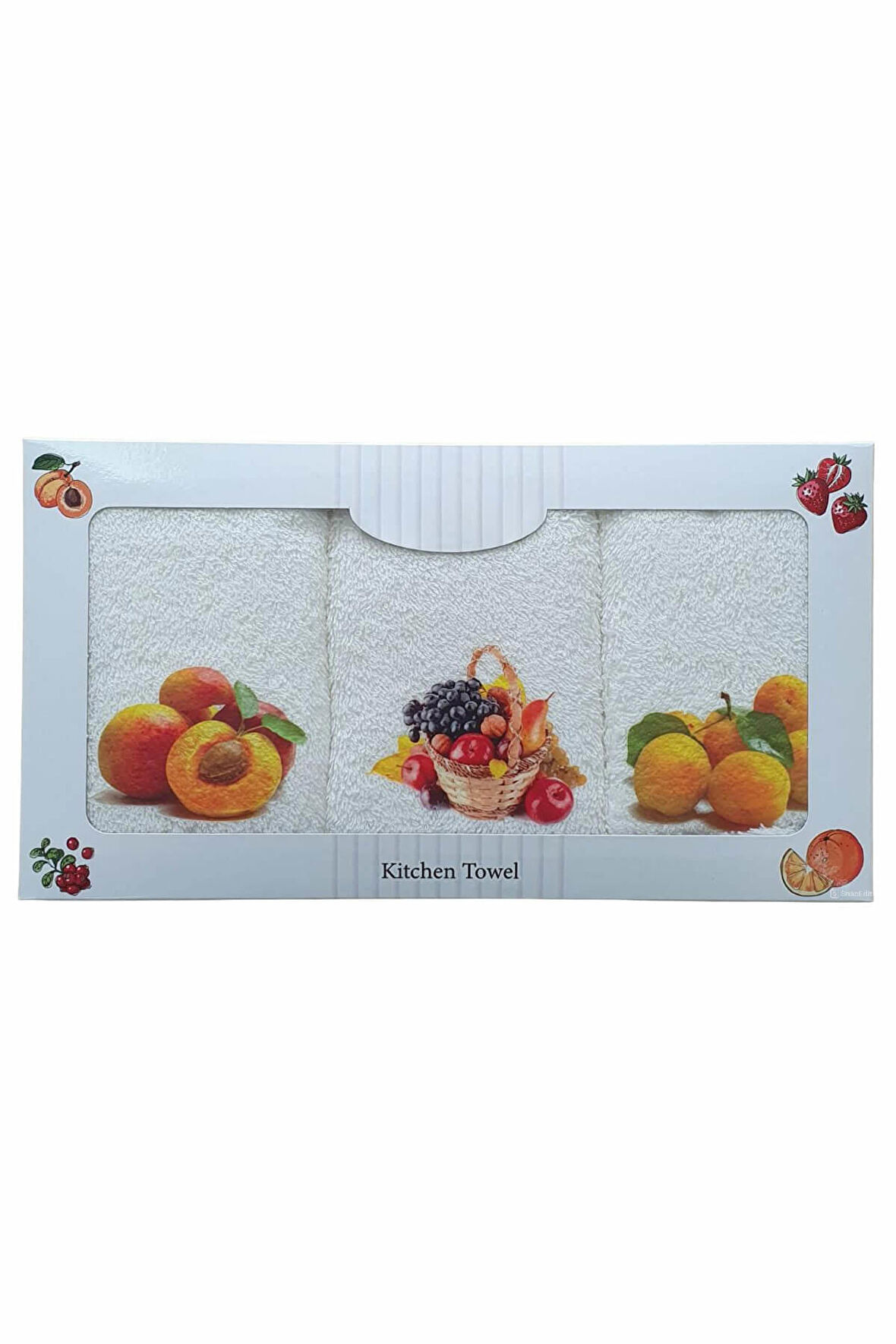 3 lü Meyve Baskılı %100 Pamuklu Mutfak Havlusu 30 x 50 Cm