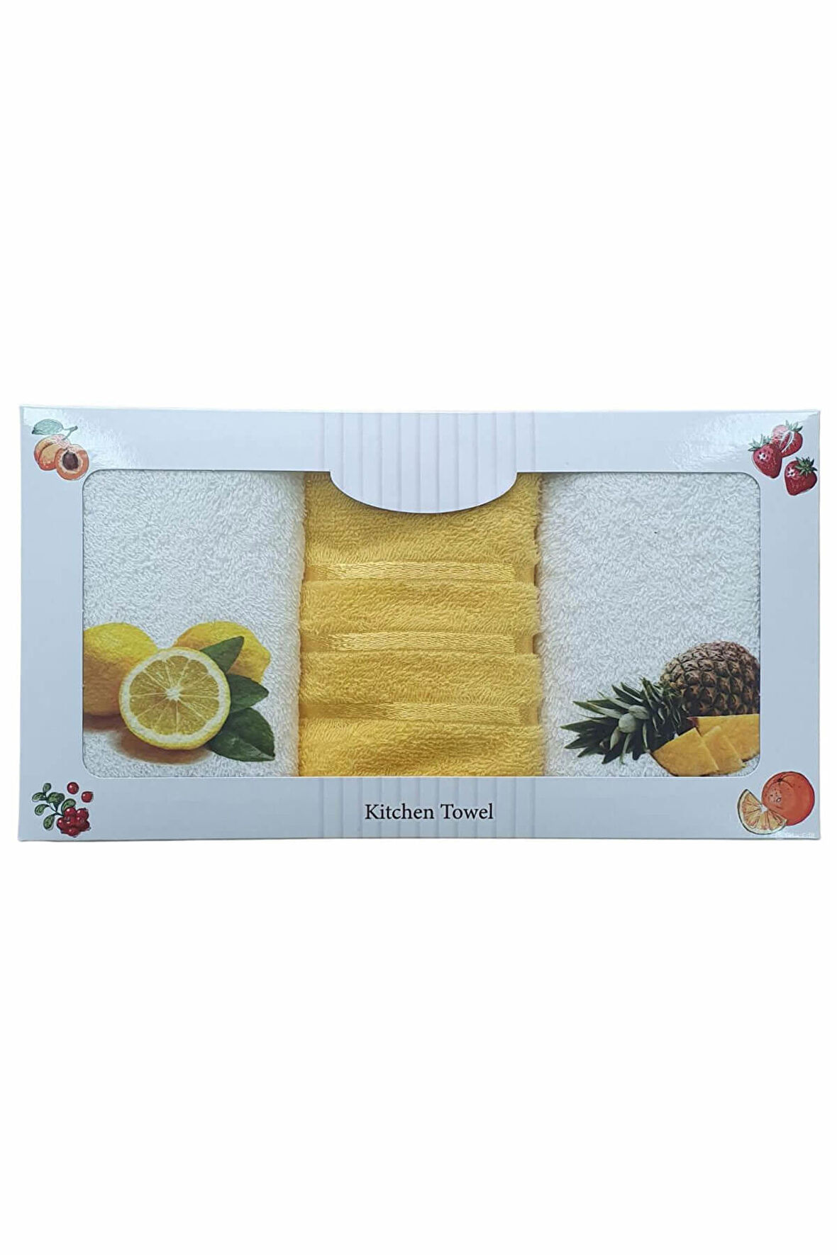 3 lü Meyve Baskılı %100 Pamuklu Mutfak Havlusu 30 x 50 Cm