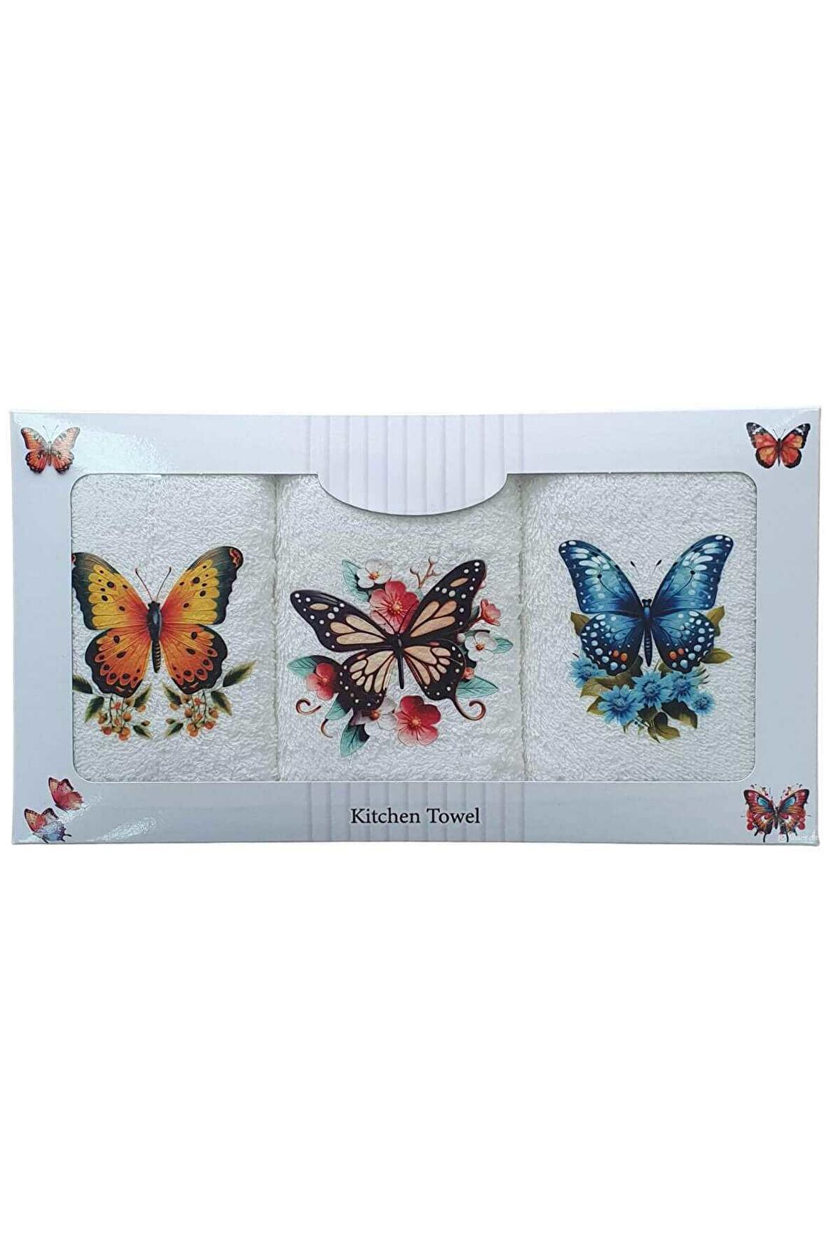 3 lü Kelebek Desen Baskılı Mutfak Havlusu 30 X 50 Cm K-7