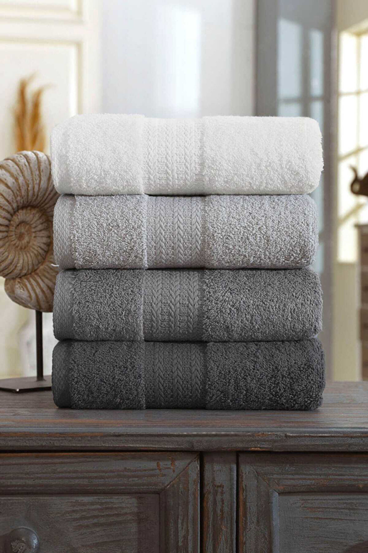 4 Lü El Yüz Havlu Seti %100 Pamuklu Gökkuşağı 50x85 Cm Antrasit