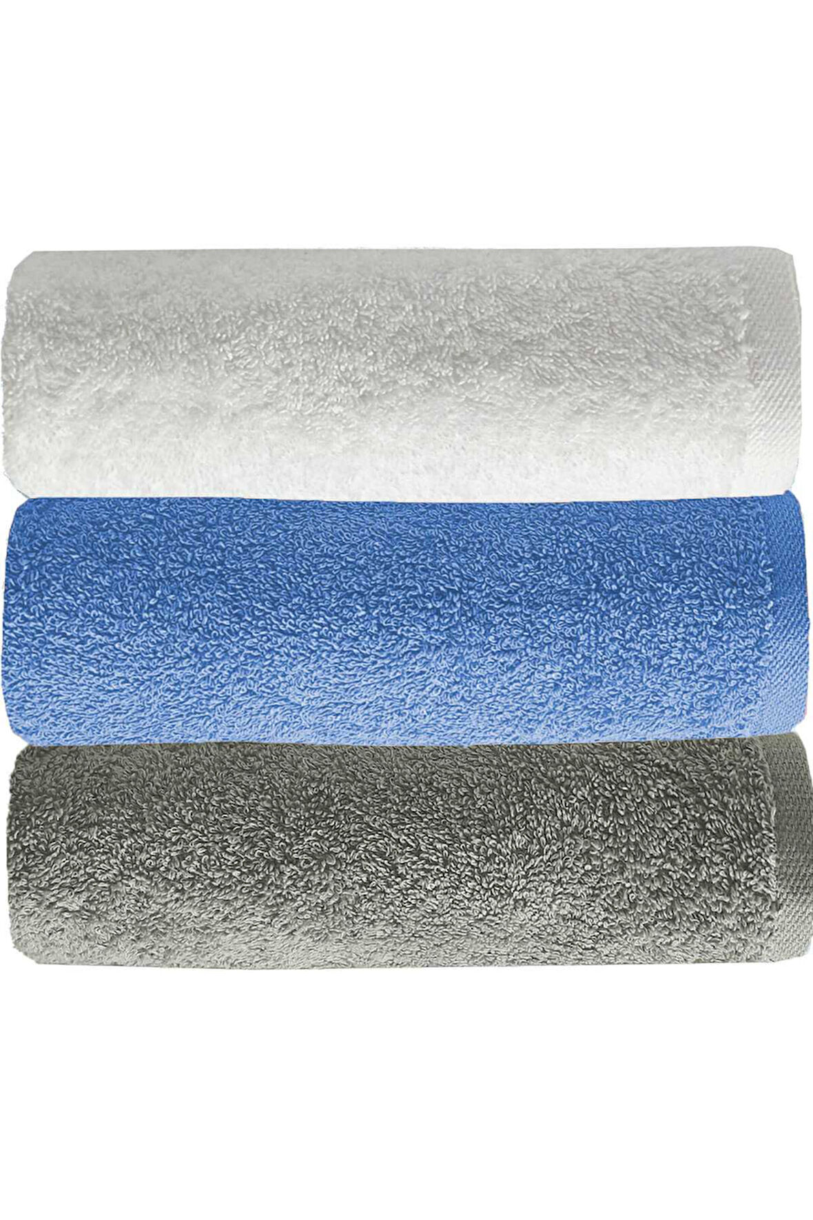 3 lü Düz Renk El Yüz Havlu Seti &amp;#37;100 Pamuklu 50x90 Cm Gri-Mavi-Beyaz