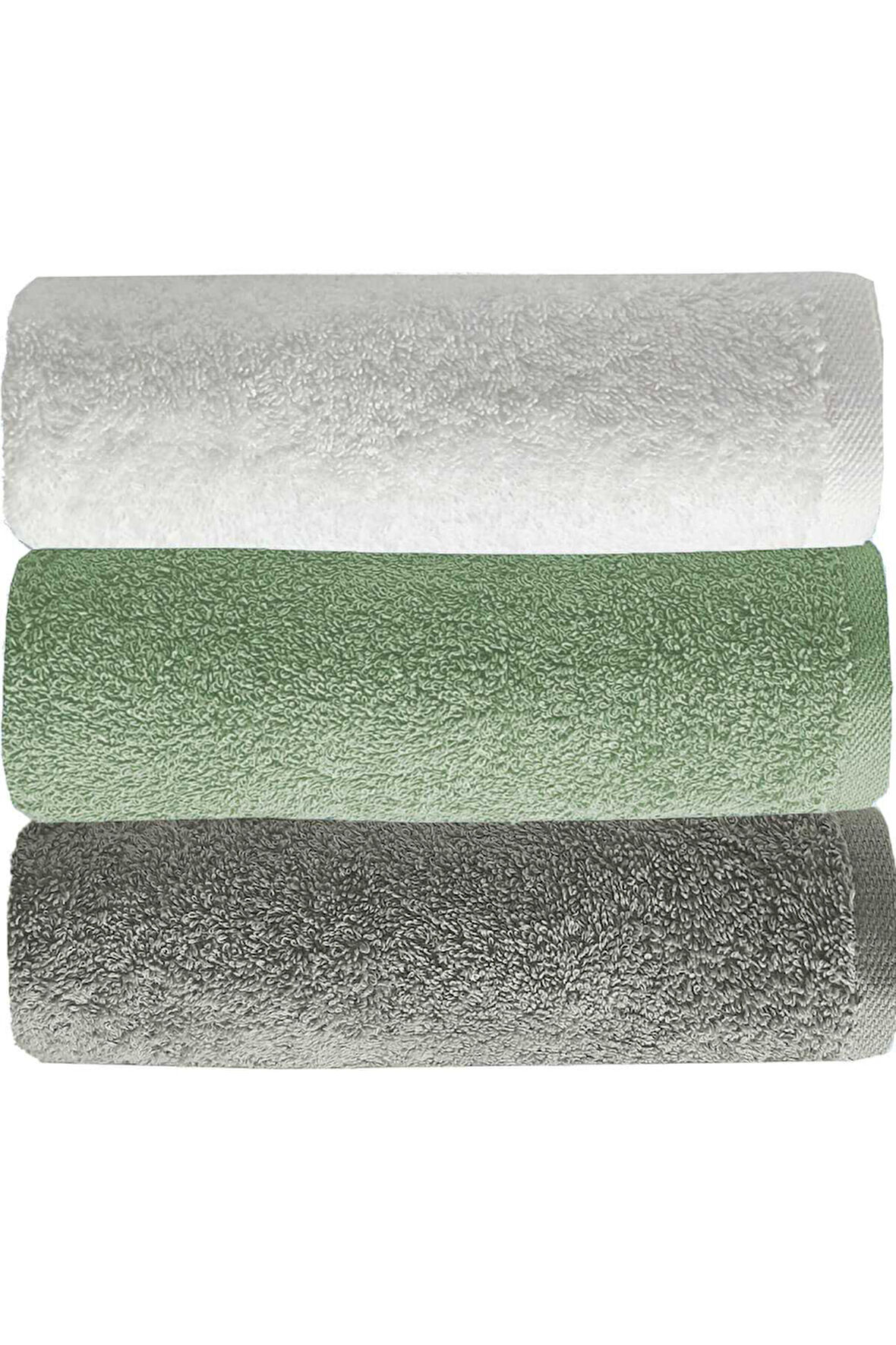 3 lü Düz Renk El Yüz Havlu Seti %100 Pamuklu 50x90 Cm Gri-Yeşil-Beyaz