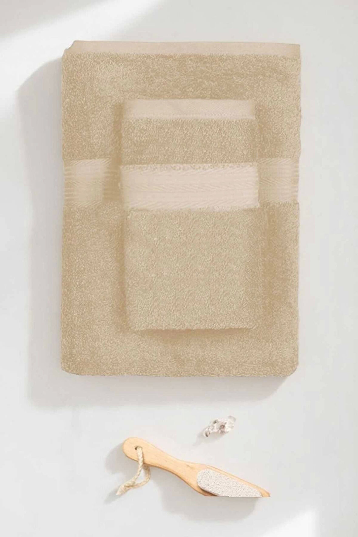 2 Parça Battal Lüks Premium Banyo Spa Havlu Takımı 90x170 Cm Bej