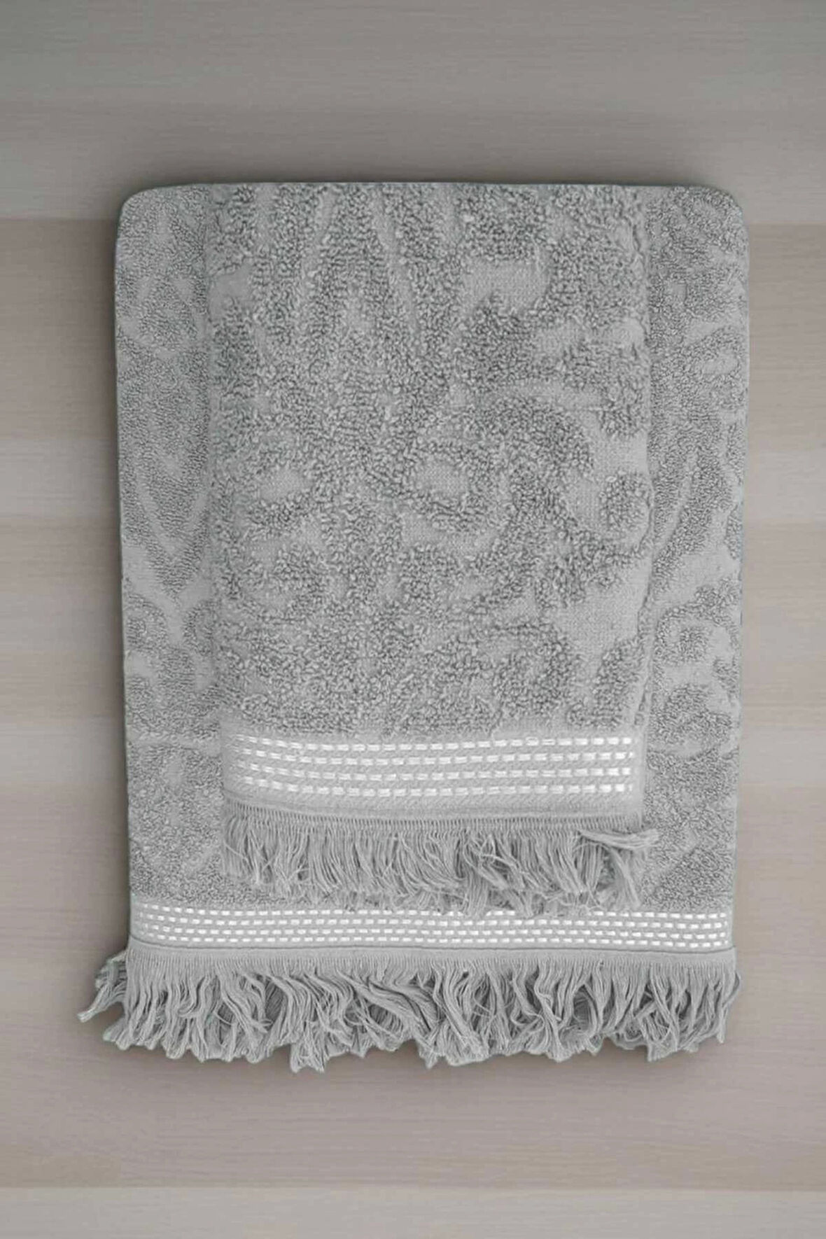 2 Parça Jakarlı Banyo Havlu Takımı %100 Pamuklu 90x150 Cm Arden Gri