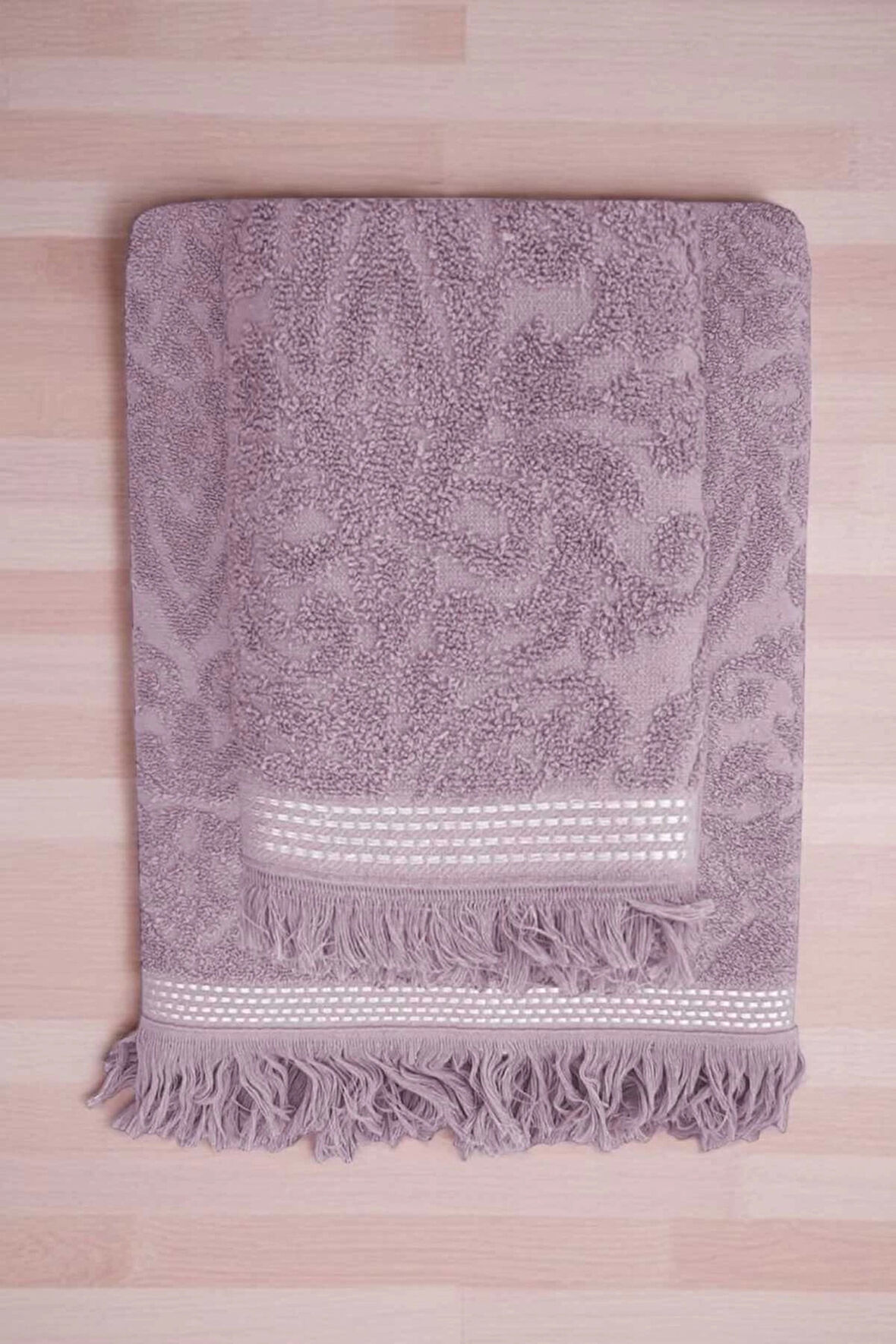 2 Parça Jakarlı Banyo Havlu Takımı %100 Pamuklu 90x150 Cm Arden Mor