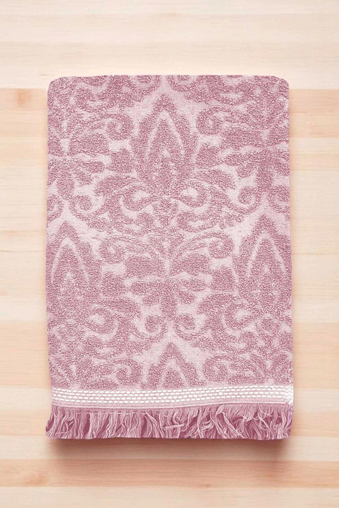 2 Parça Jakarlı Banyo Havlu Takımı %100 Pamuklu 90x150 Cm Arden Pembe